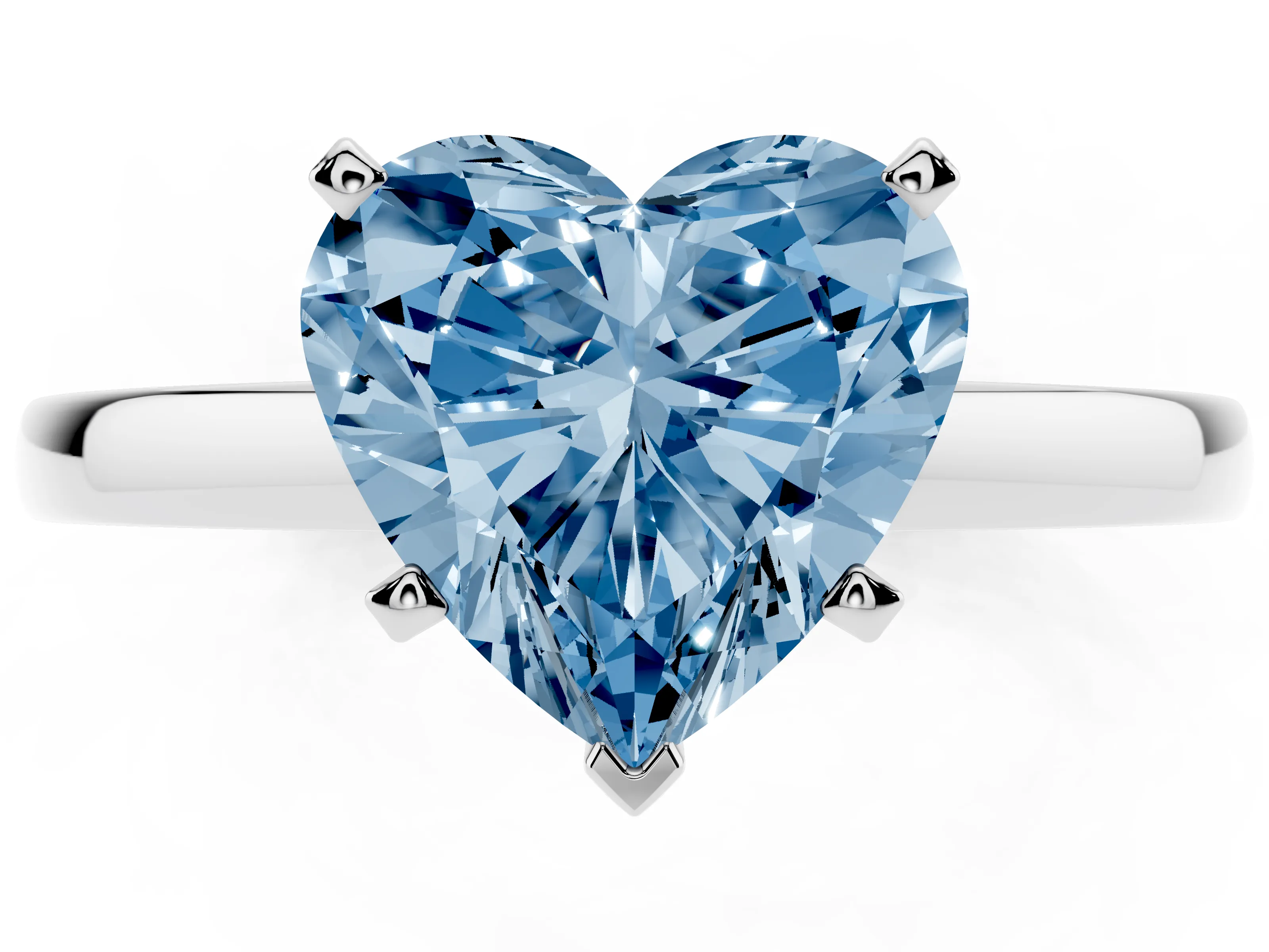 Fancy Blue Heart Cut Diamond Solitaire Engagement Ring Set in White gold with Prong Setting on a Classic Band