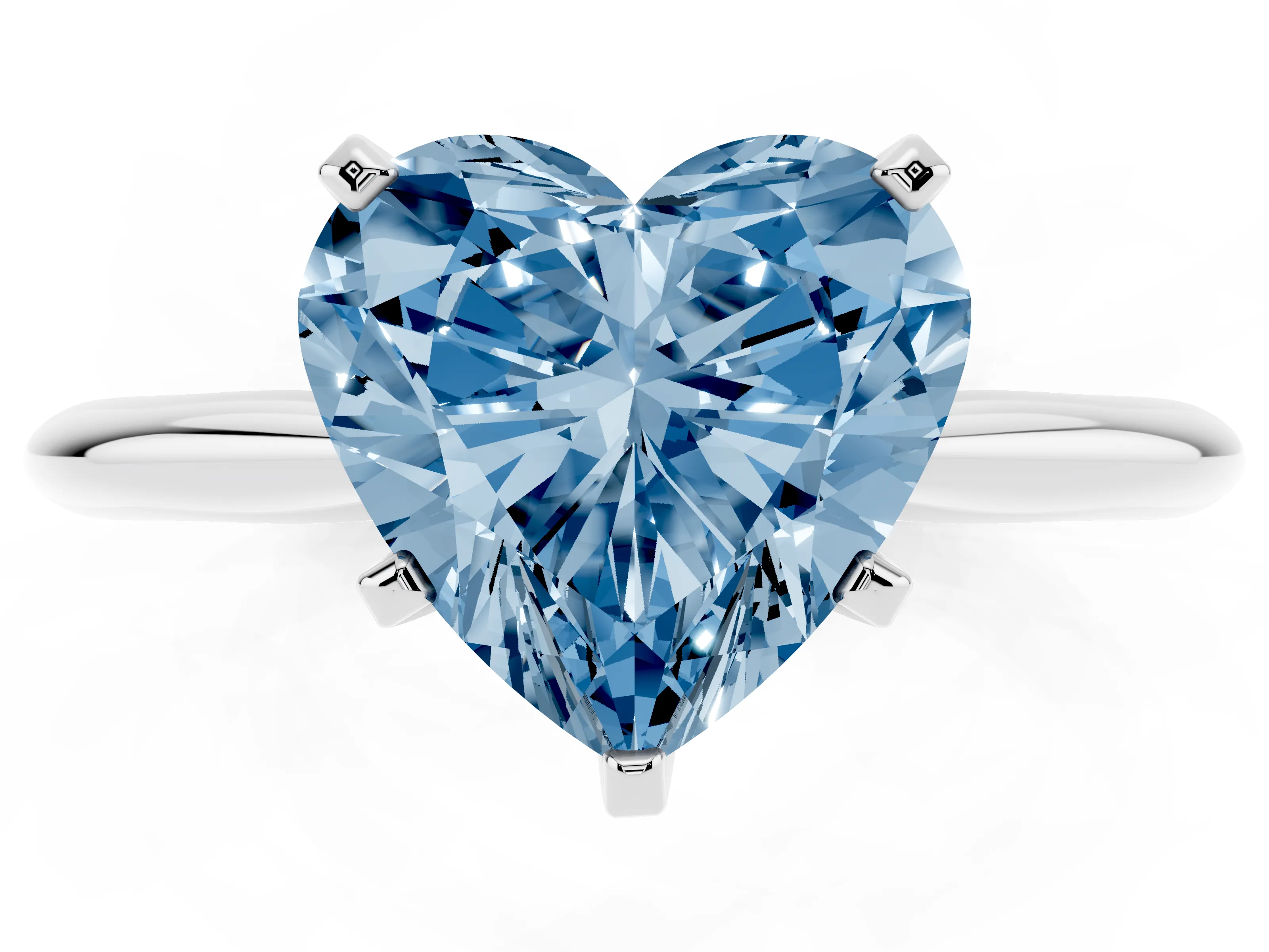 Fancy Blue Heart Cut Diamond Solitaire Ring Set in Silver with Prong Setting on a Plain Round Band