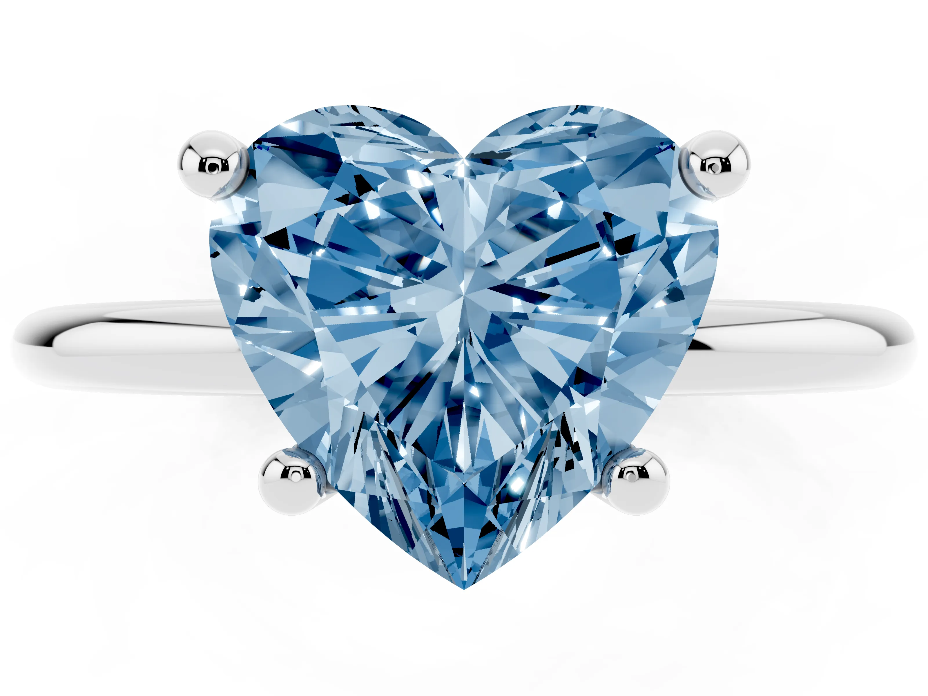 Fancy Blue Heart Cut Diamond Solitaire Ring Set in Platinum with Secure Prong Setting on a Classic Band