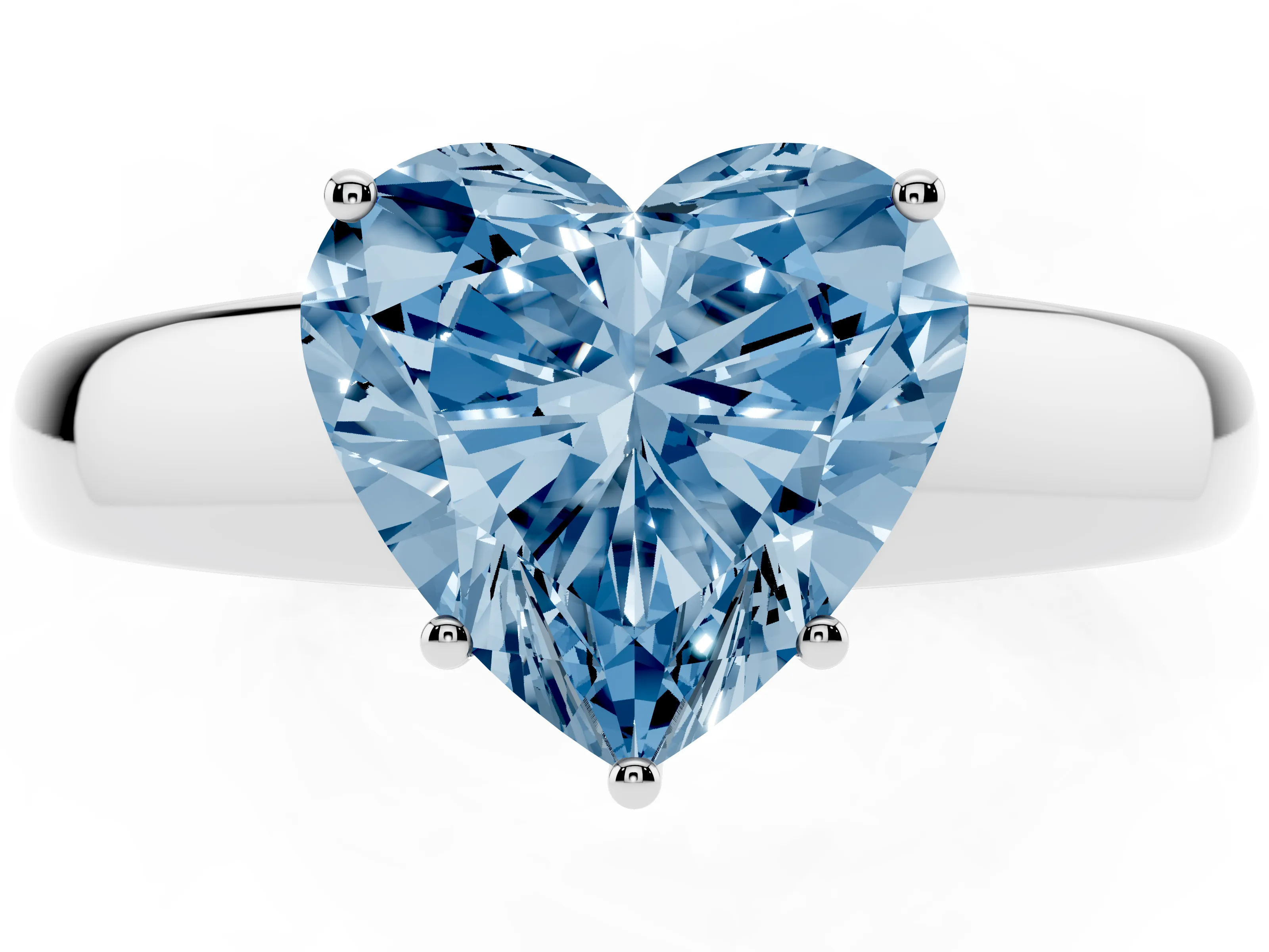 Fancy Blue Heart Cut Diamond Solitaire Ring Set in White gold with Tapered Band and Prong Setting
