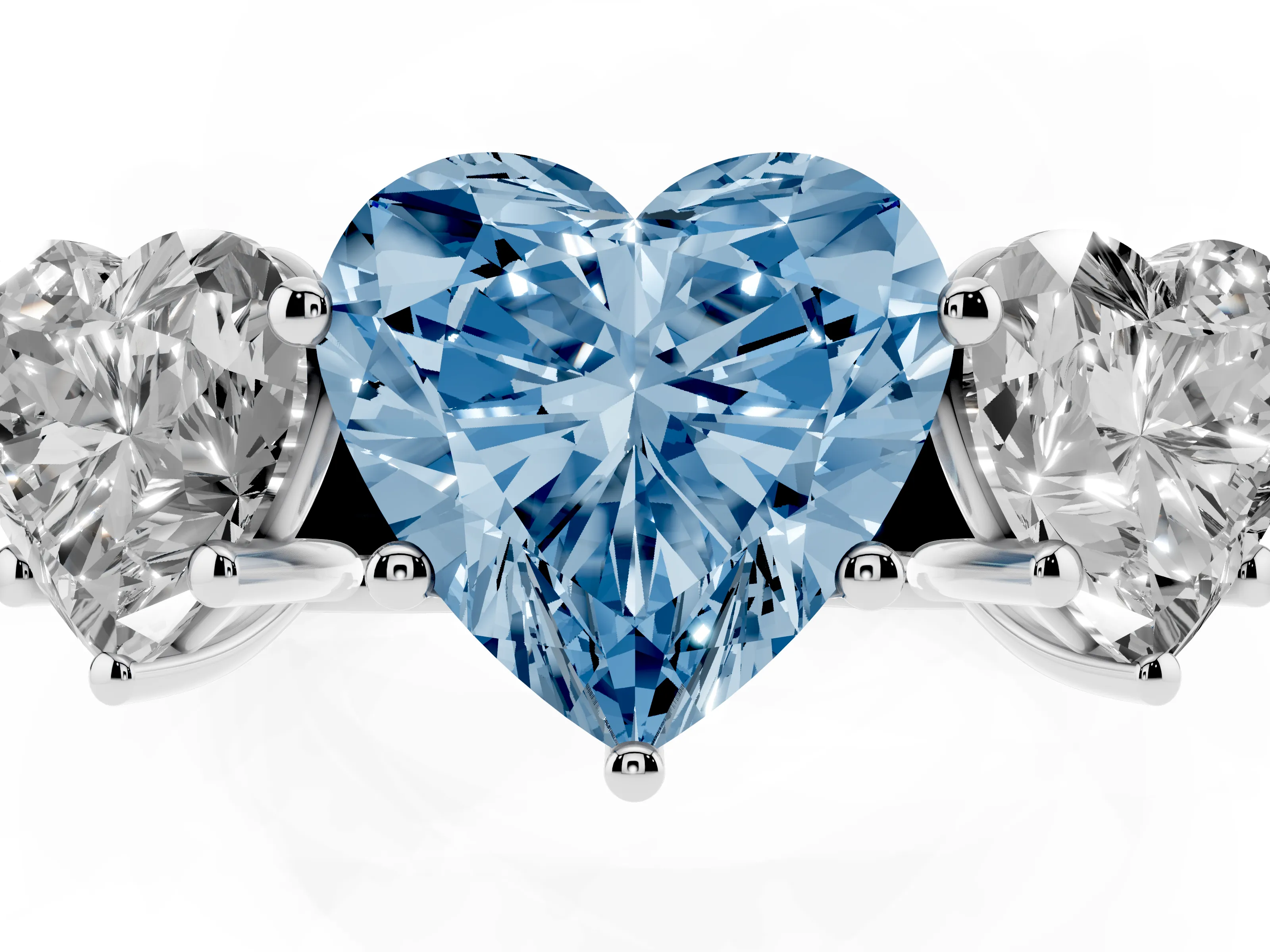 Fancy Blue Heart Cut Diamond Three-Stone Ring Set in Platinum with Plain Polished Band