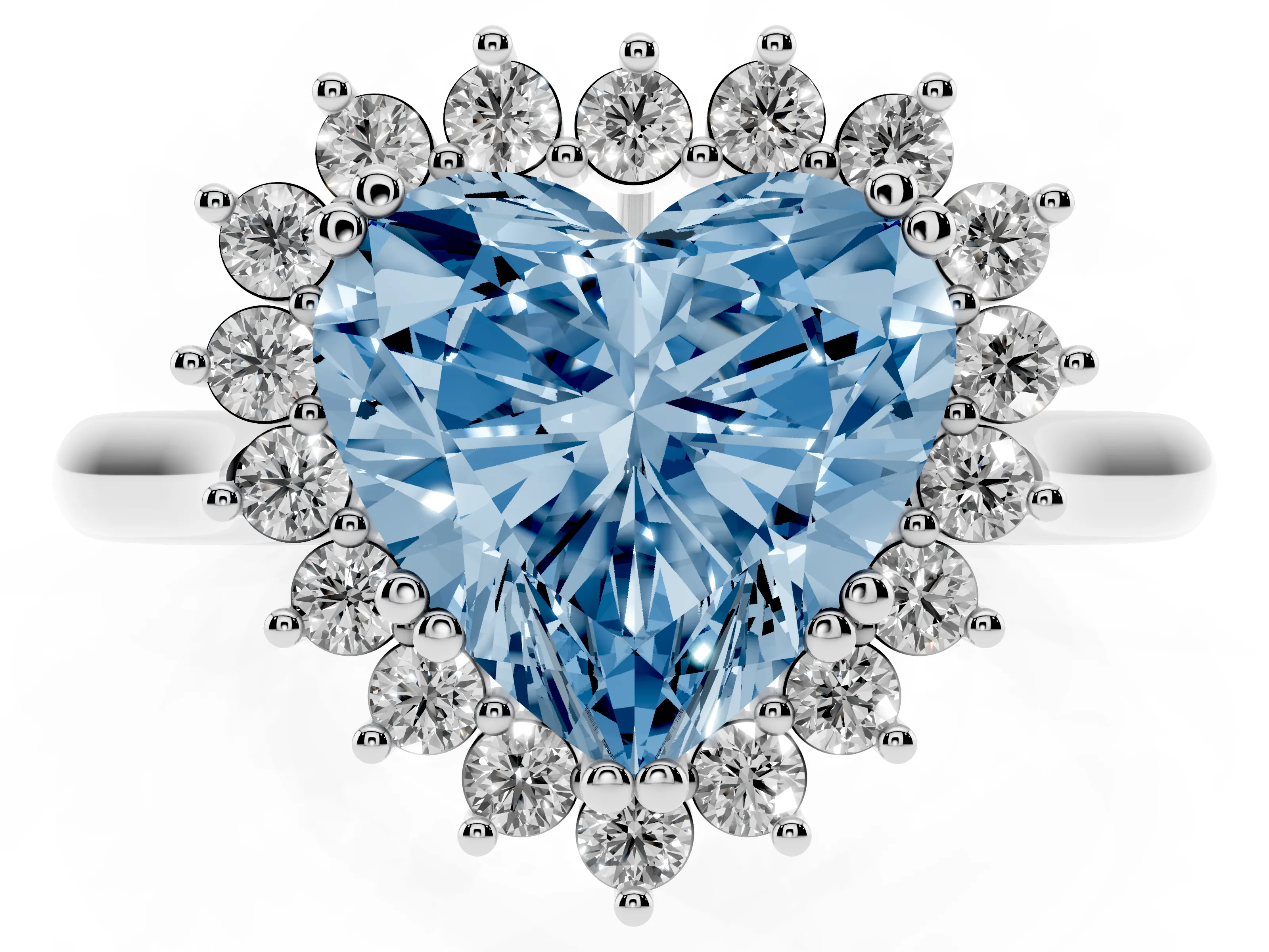 Fancy Blue Heart Cut Diamond Halo Ring Set in Platinum with Plain Solitaire Band and Prong Setting