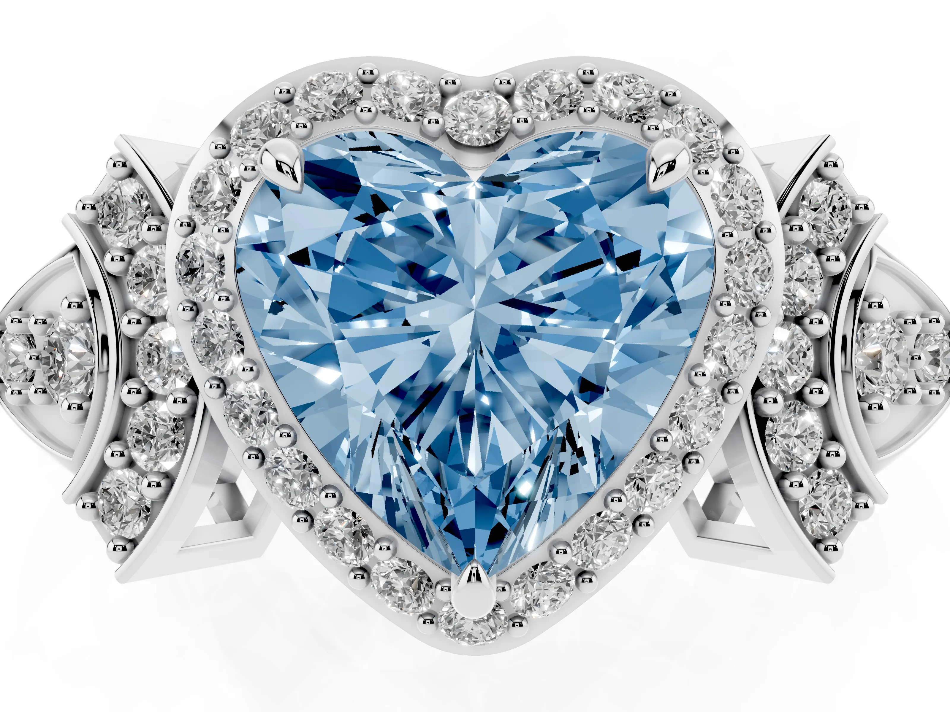 Fancy Blue Heart Cut Diamond Halo Engagement Ring Set in Silver with Accent Stone Split Shank