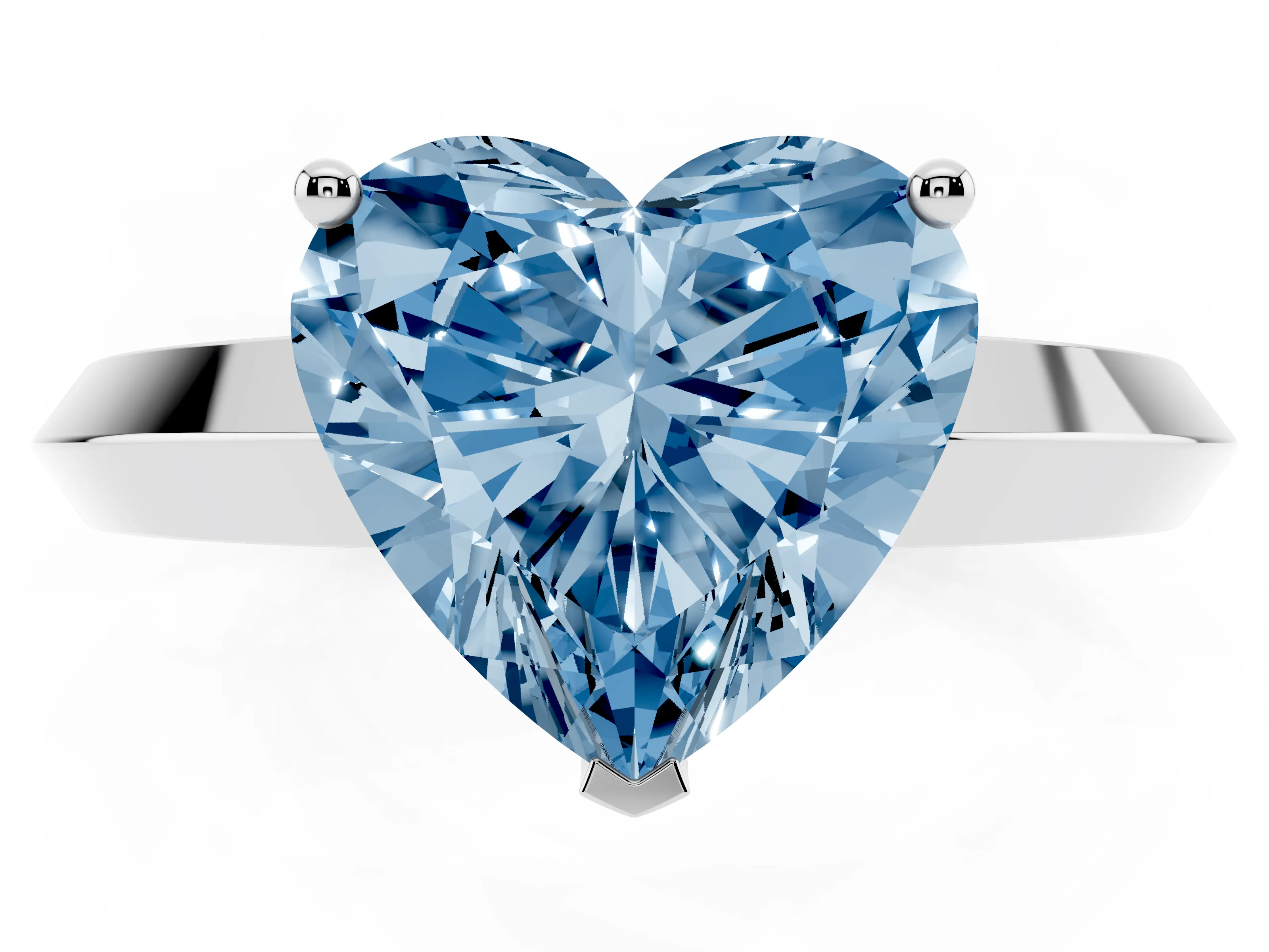 Fancy Blue Heart Cut Diamond Solitaire Engagement Ring Set in Silver with Flat Band and Prong Setting