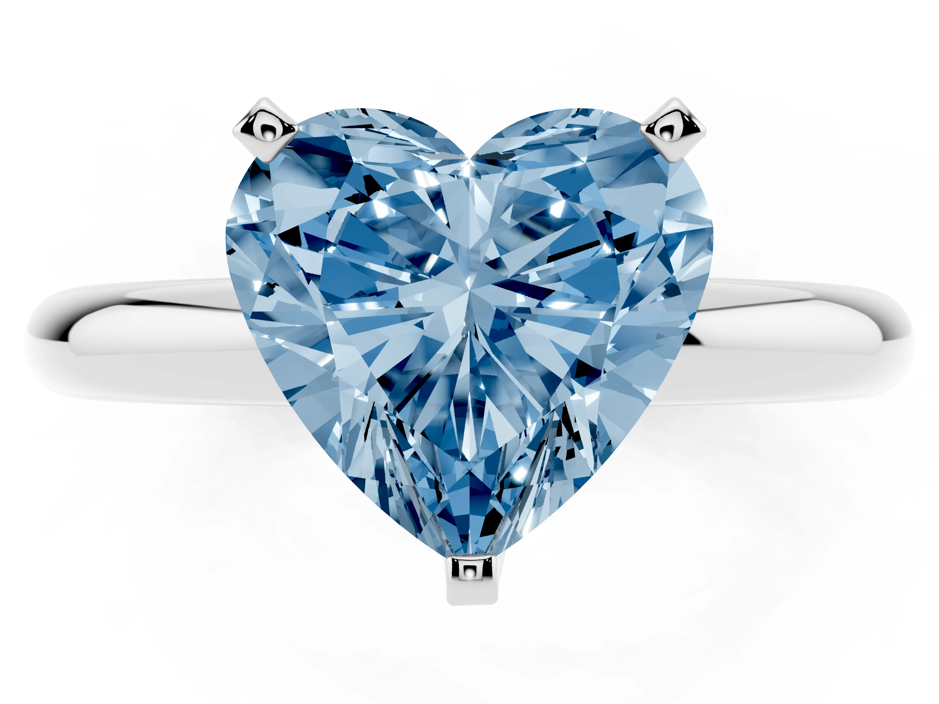 Fancy Blue Heart Cut Diamond Solitaire Engagement Ring Set in White gold with Round Band and Prong Setting