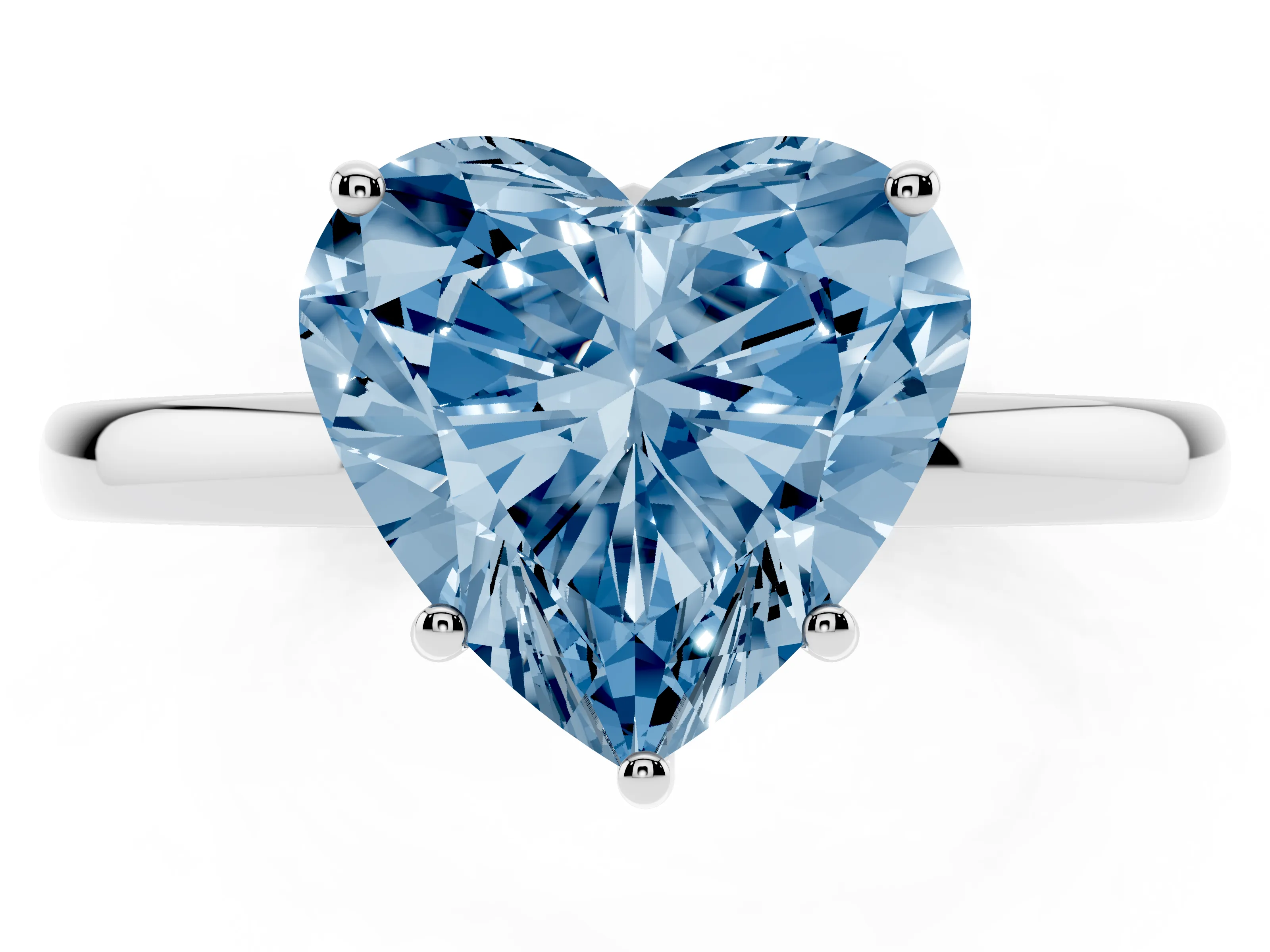 Fancy Blue Heart Cut Diamond Solitaire Ring Set in White gold with Plain Band and Prong Setting