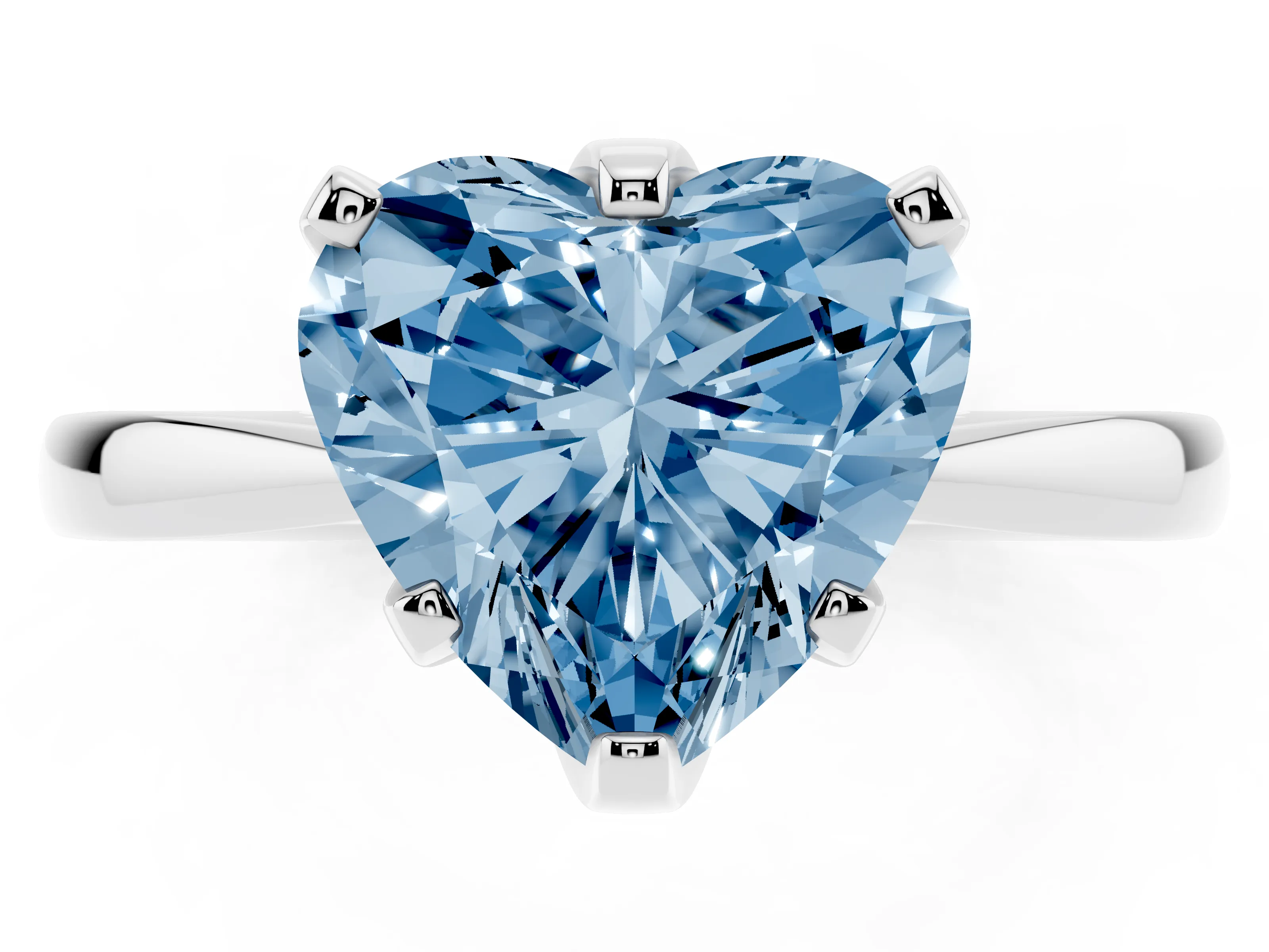 Fancy Blue Heart Cut Diamond Solitaire Engagement Ring Set in Silver with Slim Tapered Solitaire Band