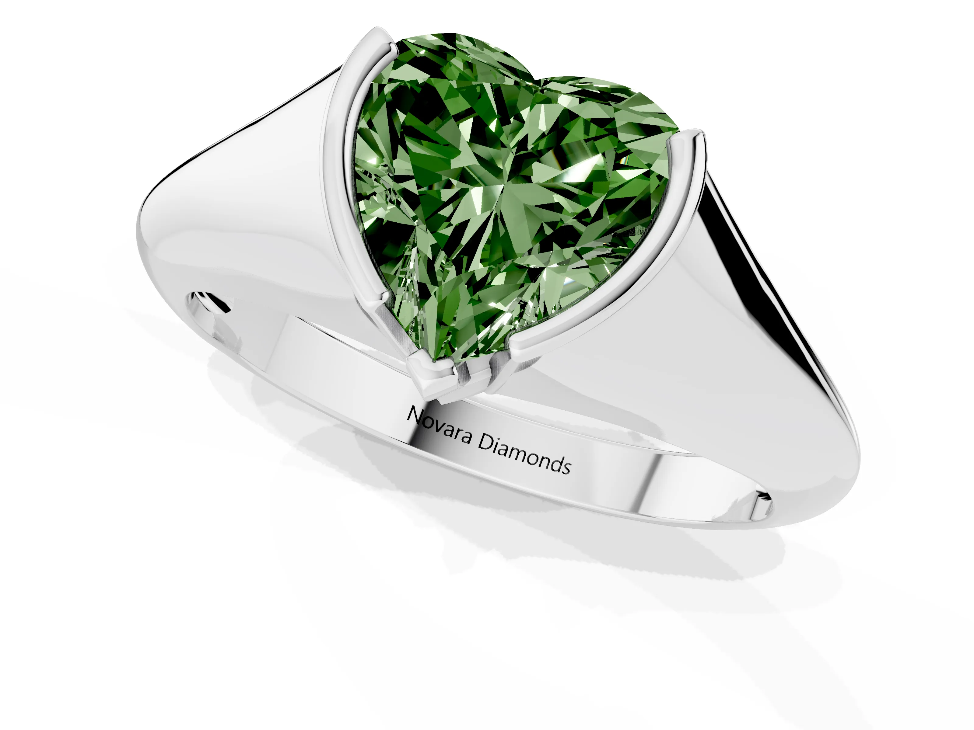 Fancy Green Heart Cut Diamond Solitaire Tension Set Ring Set in Platinum
