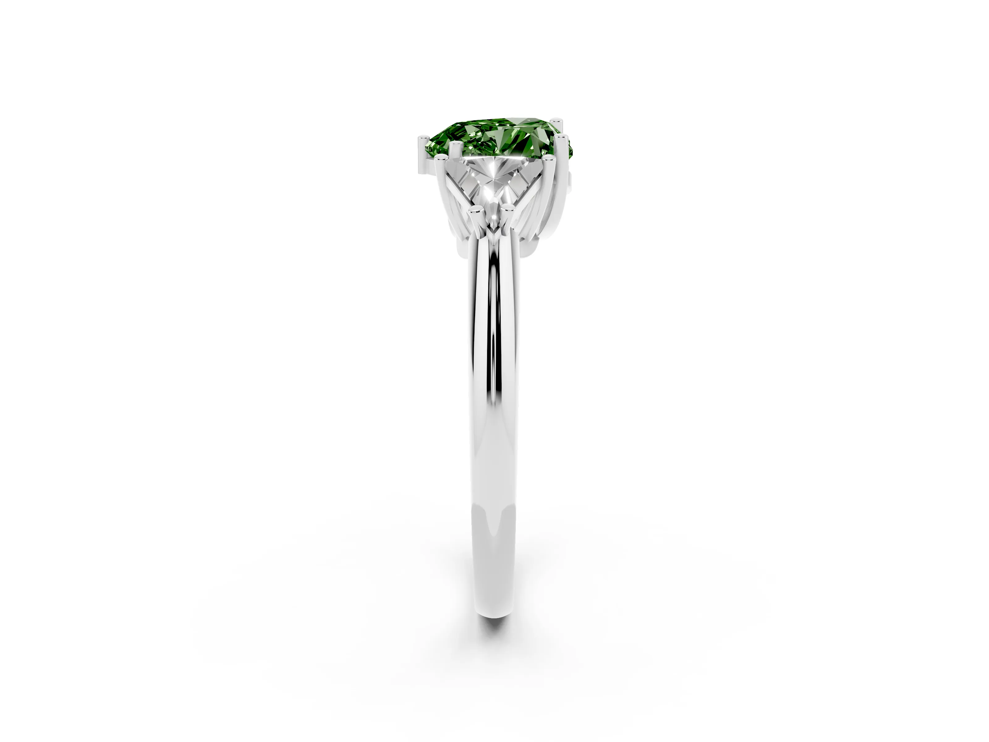 Fancy Green Heart Cut Diamond Three-Stone Engagement Ring Set in Platinum with Trillion Side Stones