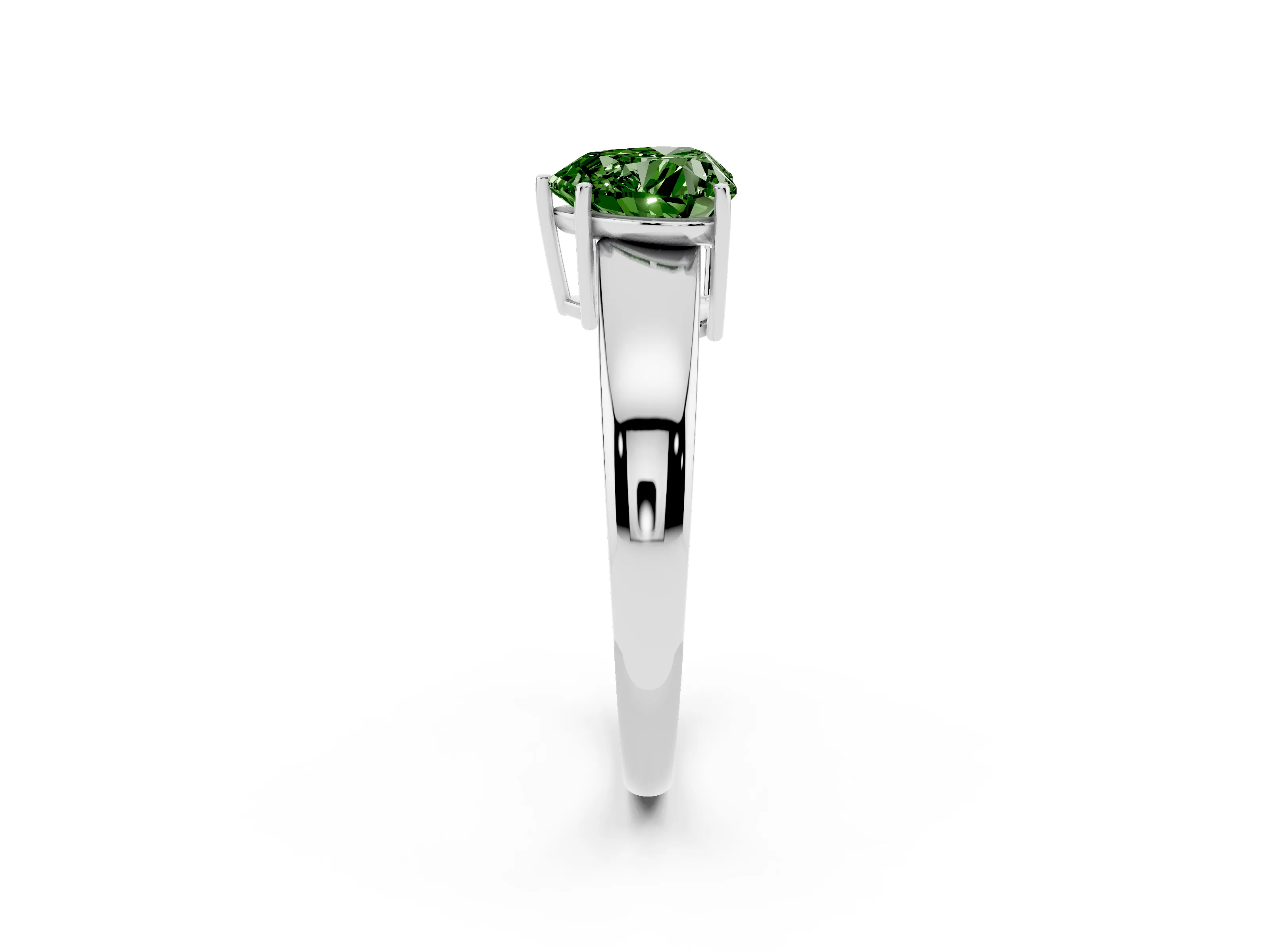 Fancy Green Heart Cut Diamond Solitaire Ring Set in Platinum with Tapered Band and Prong Setting