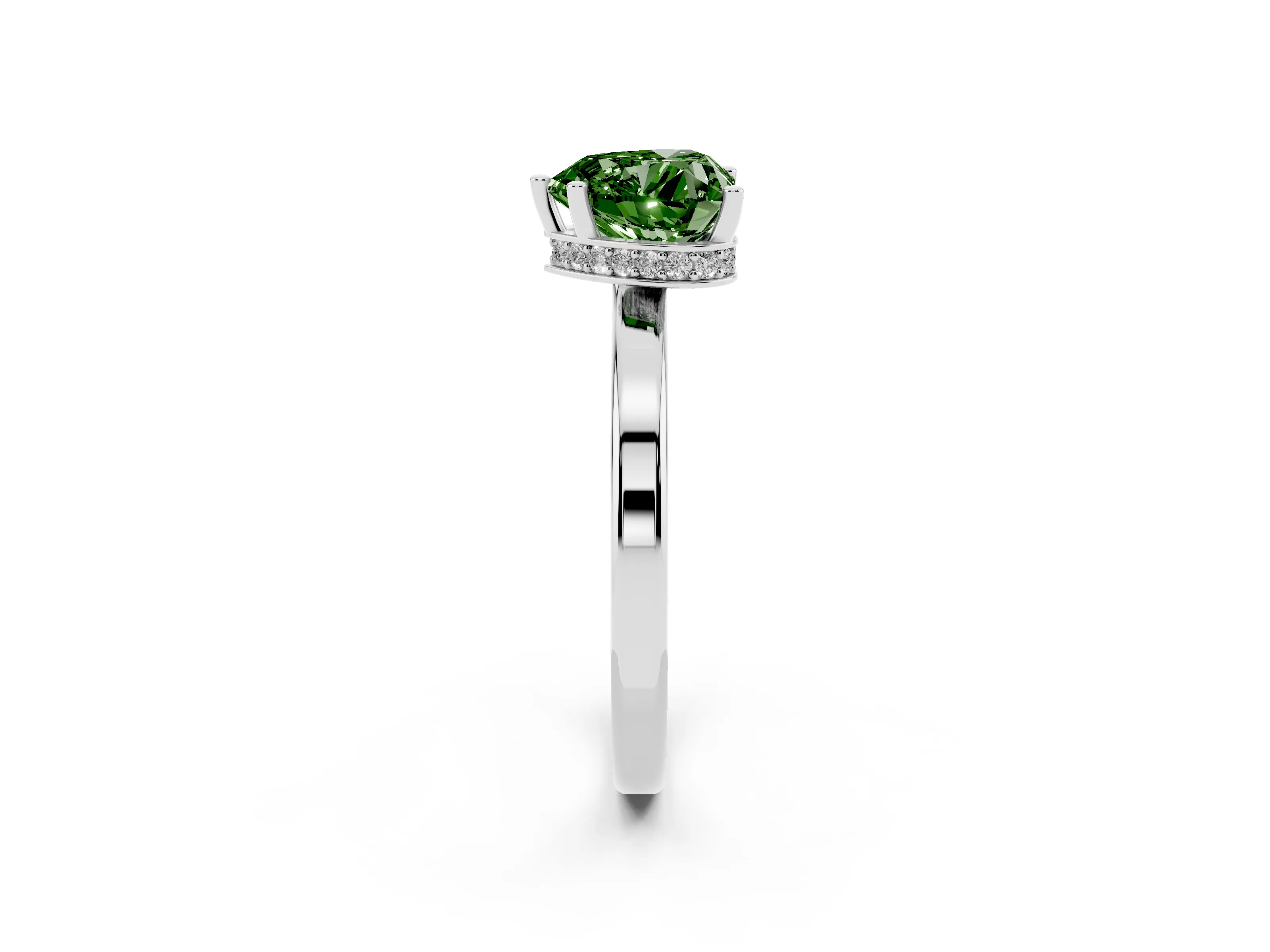 Fancy Green Heart Cut Diamond Solitaire Engagement Ring Set in White gold with Prong Setting on a Plain Band