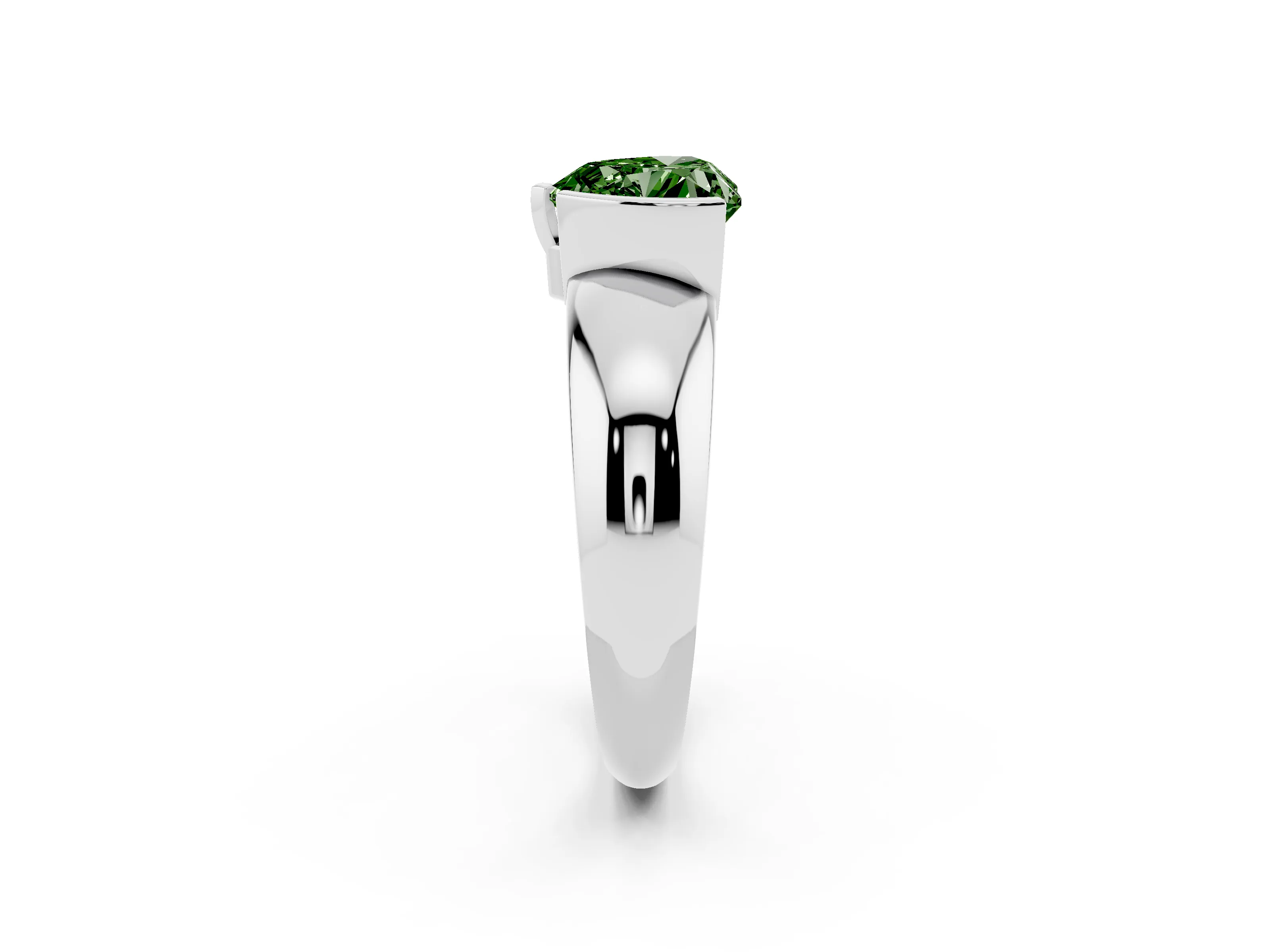 Fancy Green Heart Cut Diamond Solitaire Tension Set Ring Set in White gold with Wide Band