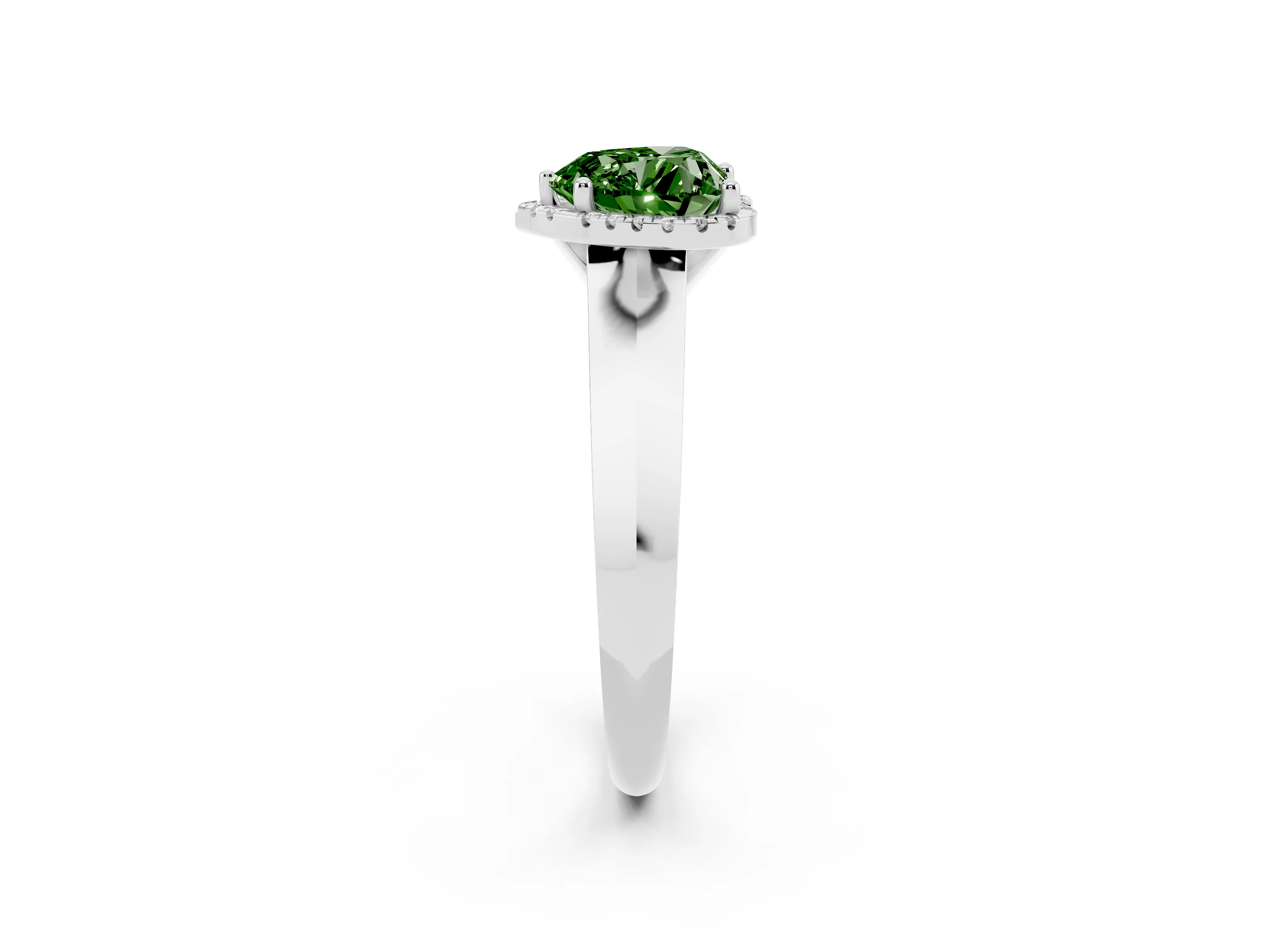 Fancy Green Heart Cut Diamond Halo Ring Set in Platinum with Cathedral Band and Prong Setting