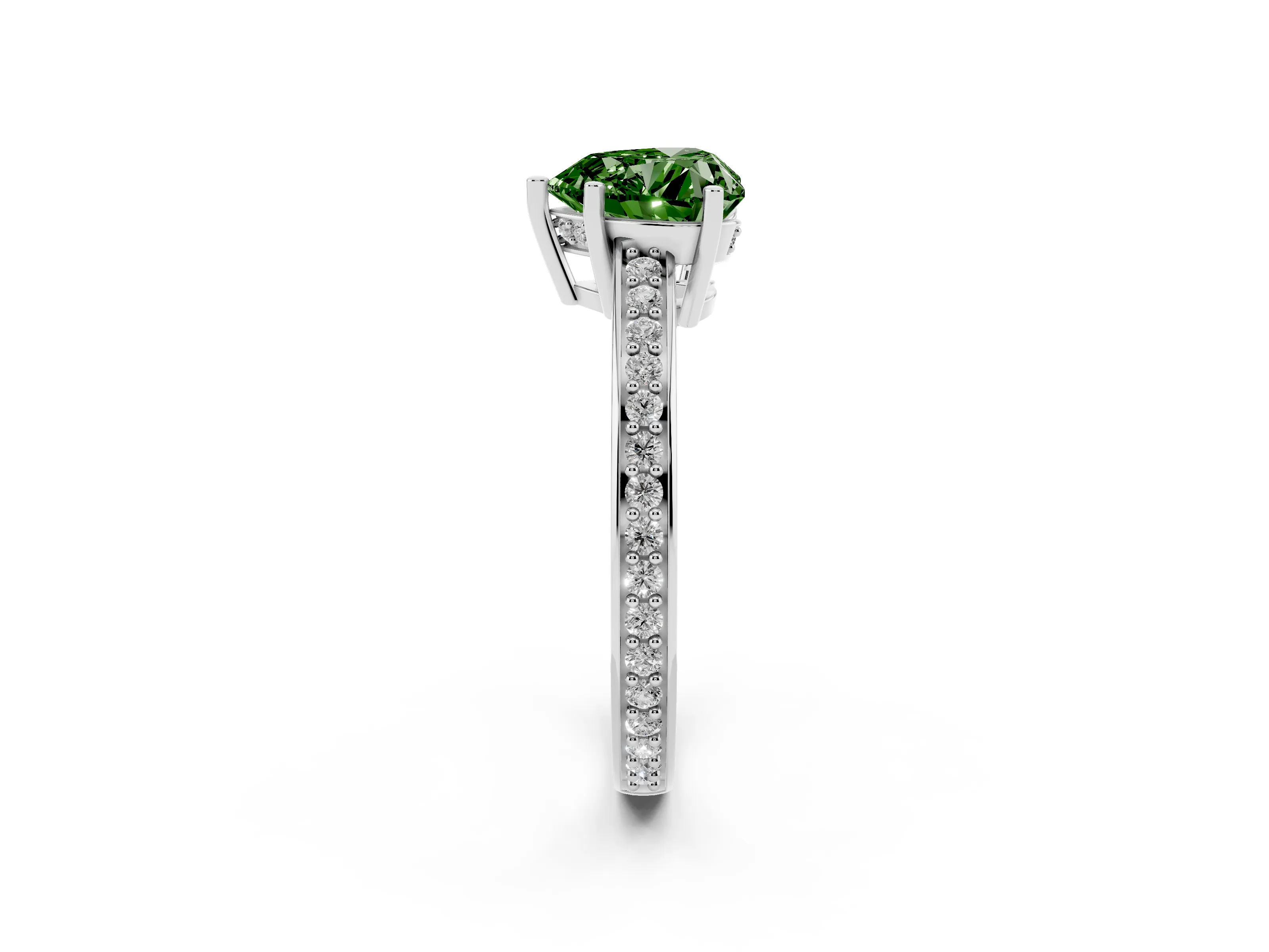 Fancy Green Heart Cut Diamond Pavé Band Prong Set Solitaire Ring Set in White gold