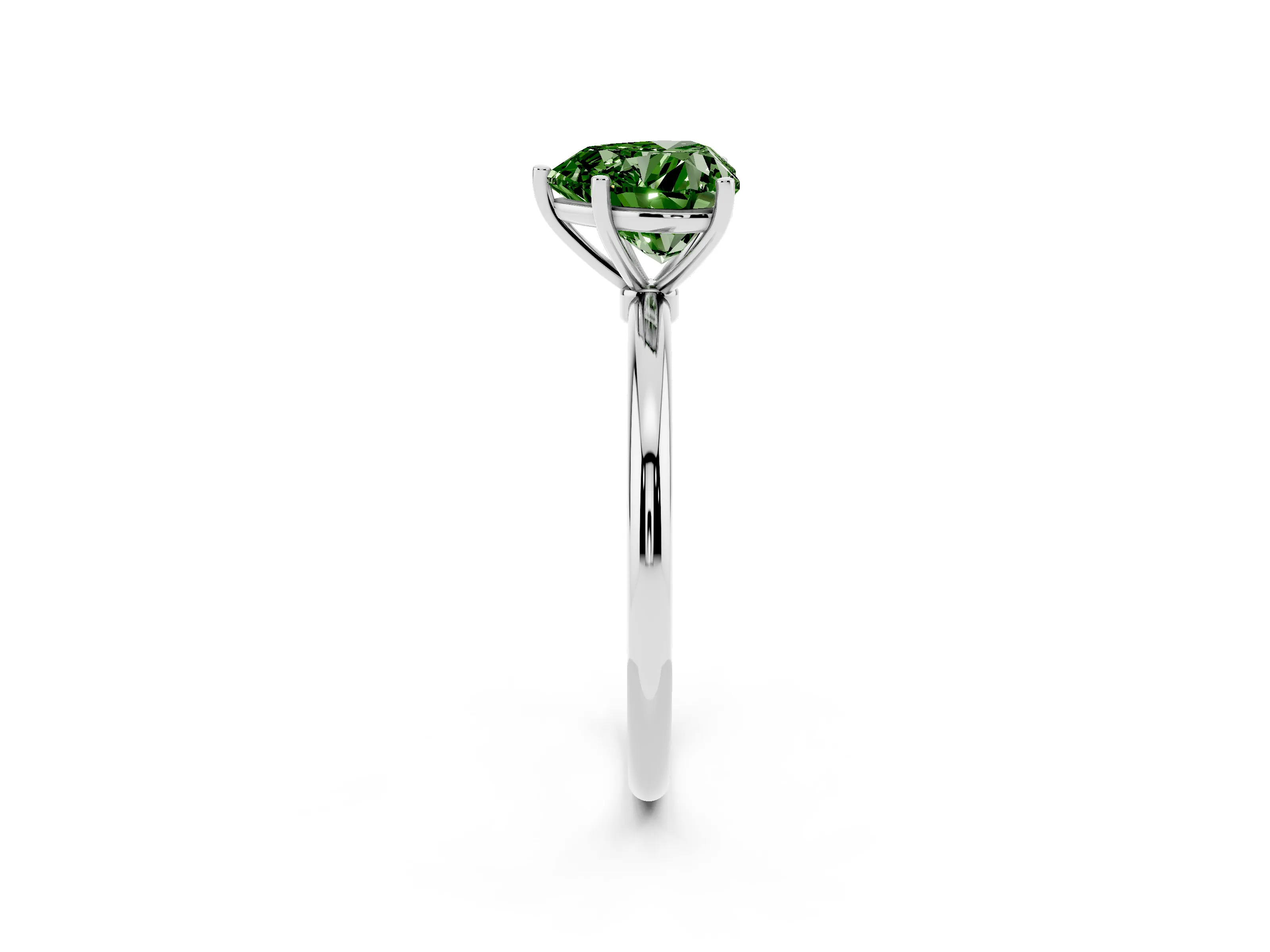 Fancy Green Heart Cut Diamond Solitaire Engagement Ring Set in Silver with Thin Band and Prong Setting
