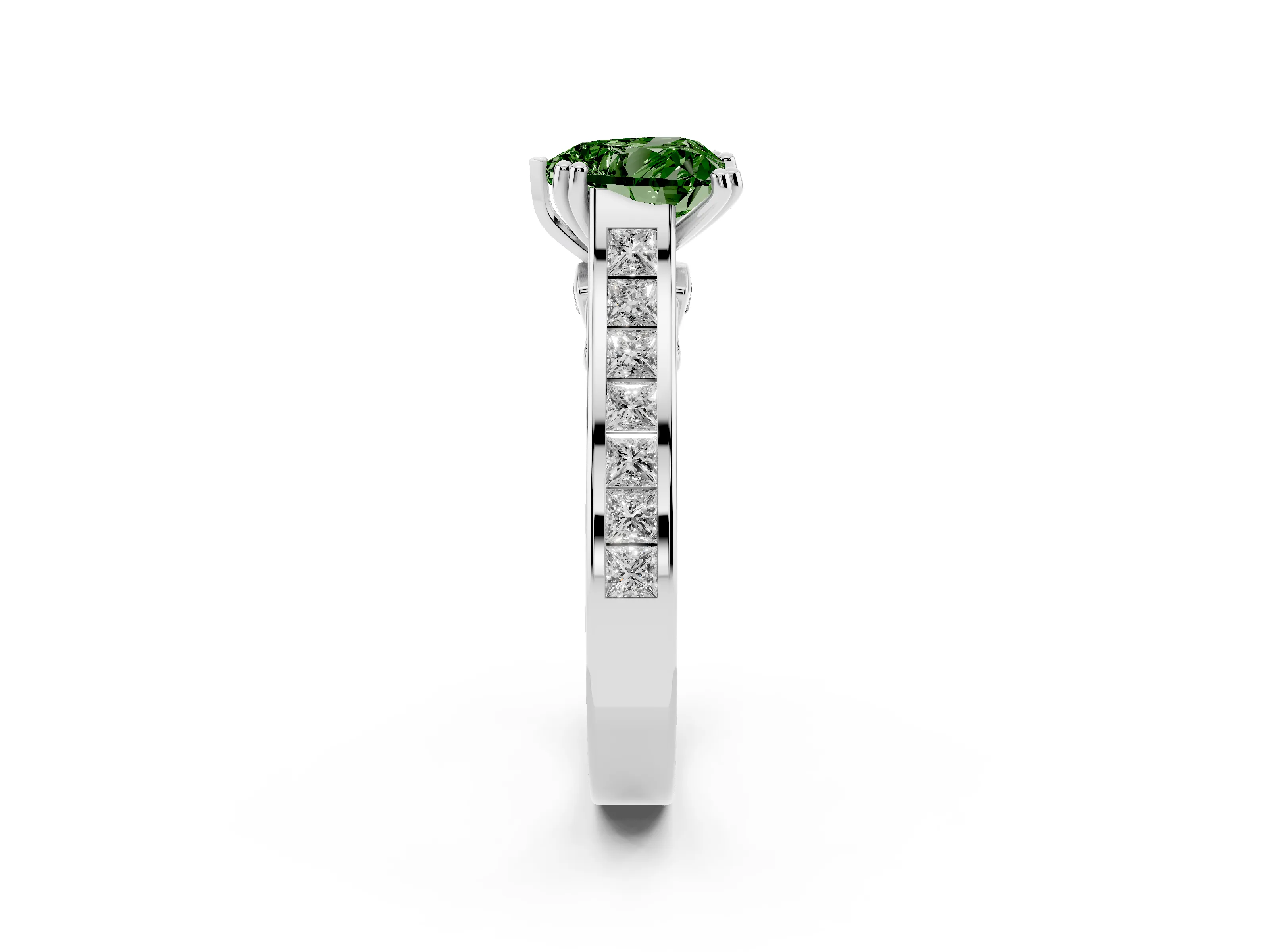 Fancy Green Heart Cut Diamond Channel Set Solitaire Engagement Ring Set in Platinum with Prong Setting