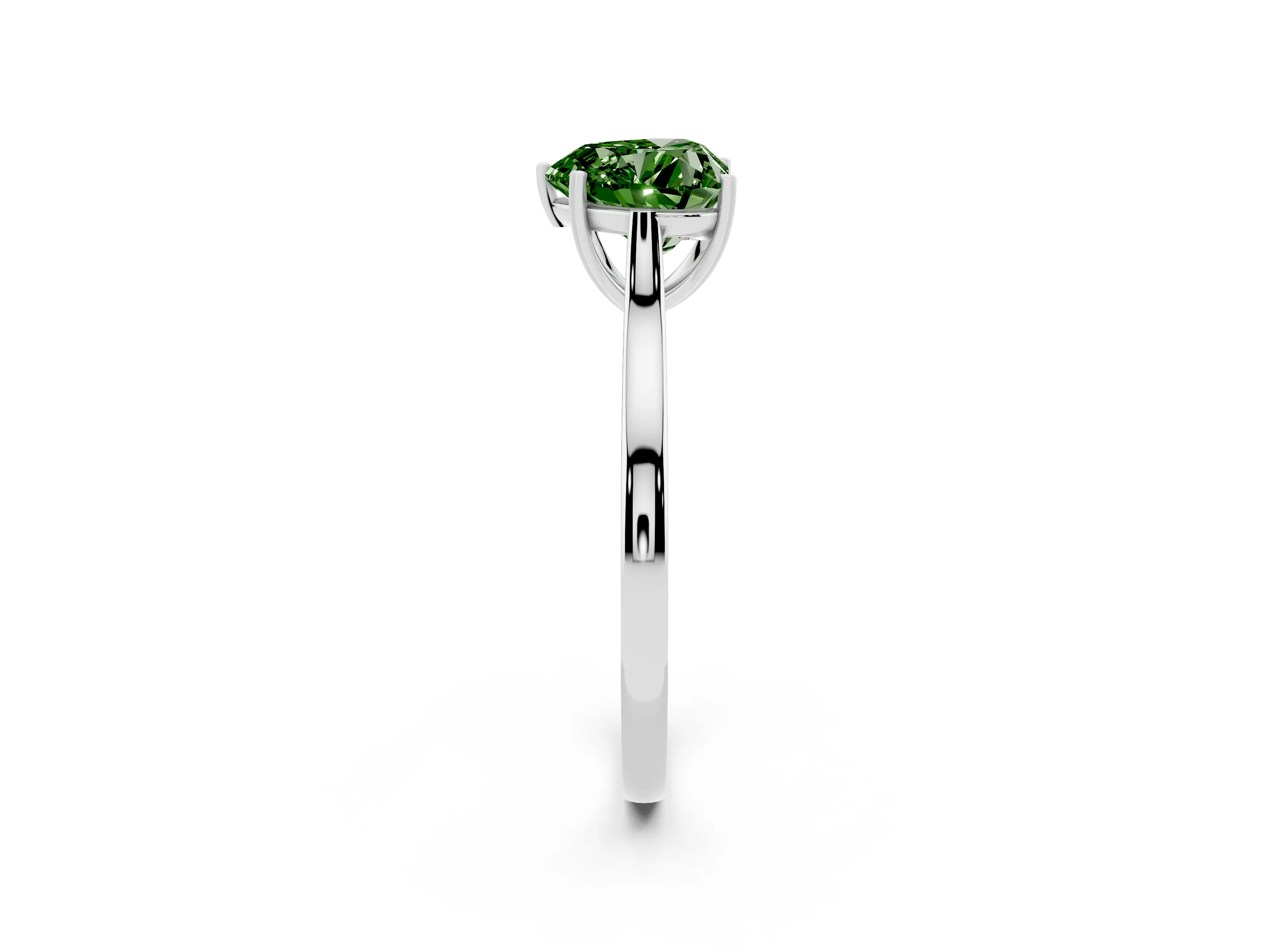 Fancy Green Heart Cut Diamond Solitaire Heart Prong Engagement Ring Set in Silver with Tapered Band