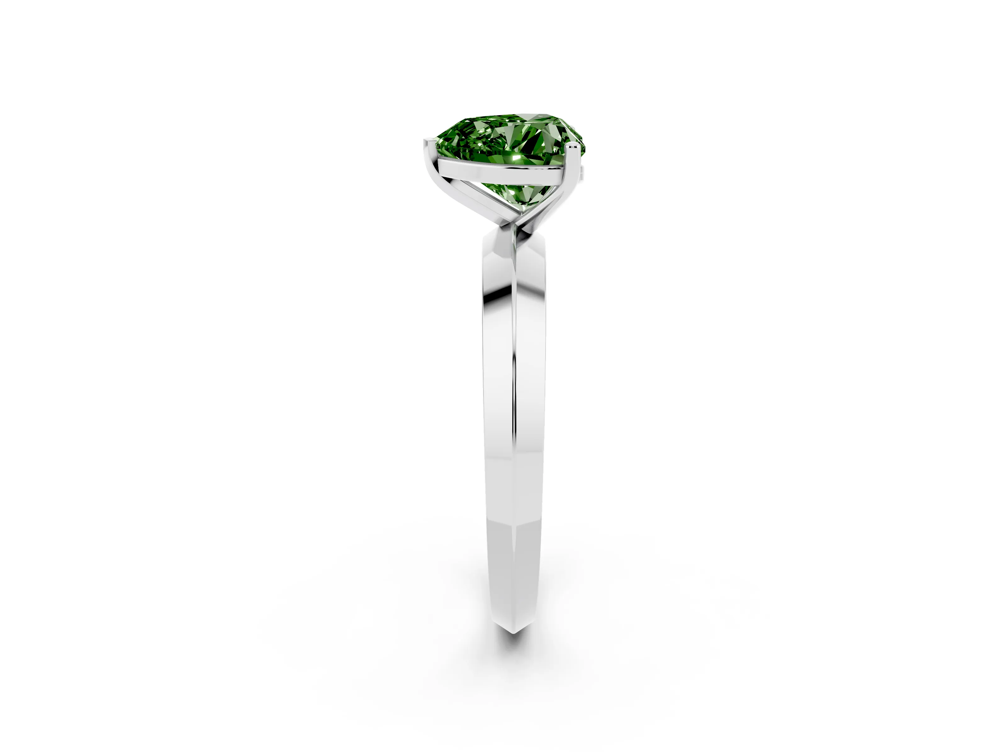 Fancy Green Heart Cut Diamond Solitaire Engagement Ring Set in Silver with Flat Band and Prong Setting