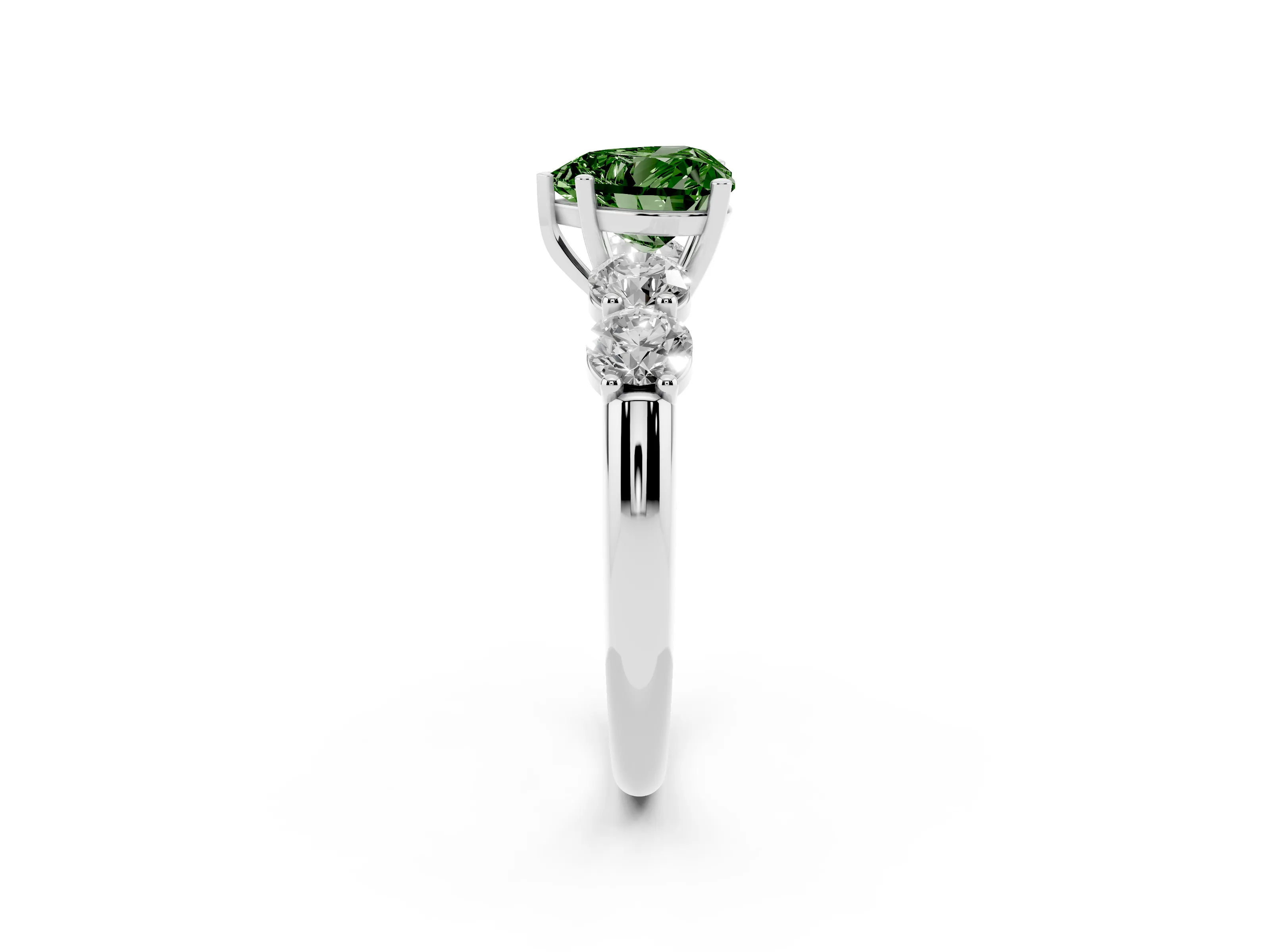 Fancy Green Heart Cut Diamond Five-Stone Prong Set Ring Set in White gold with Classic Band