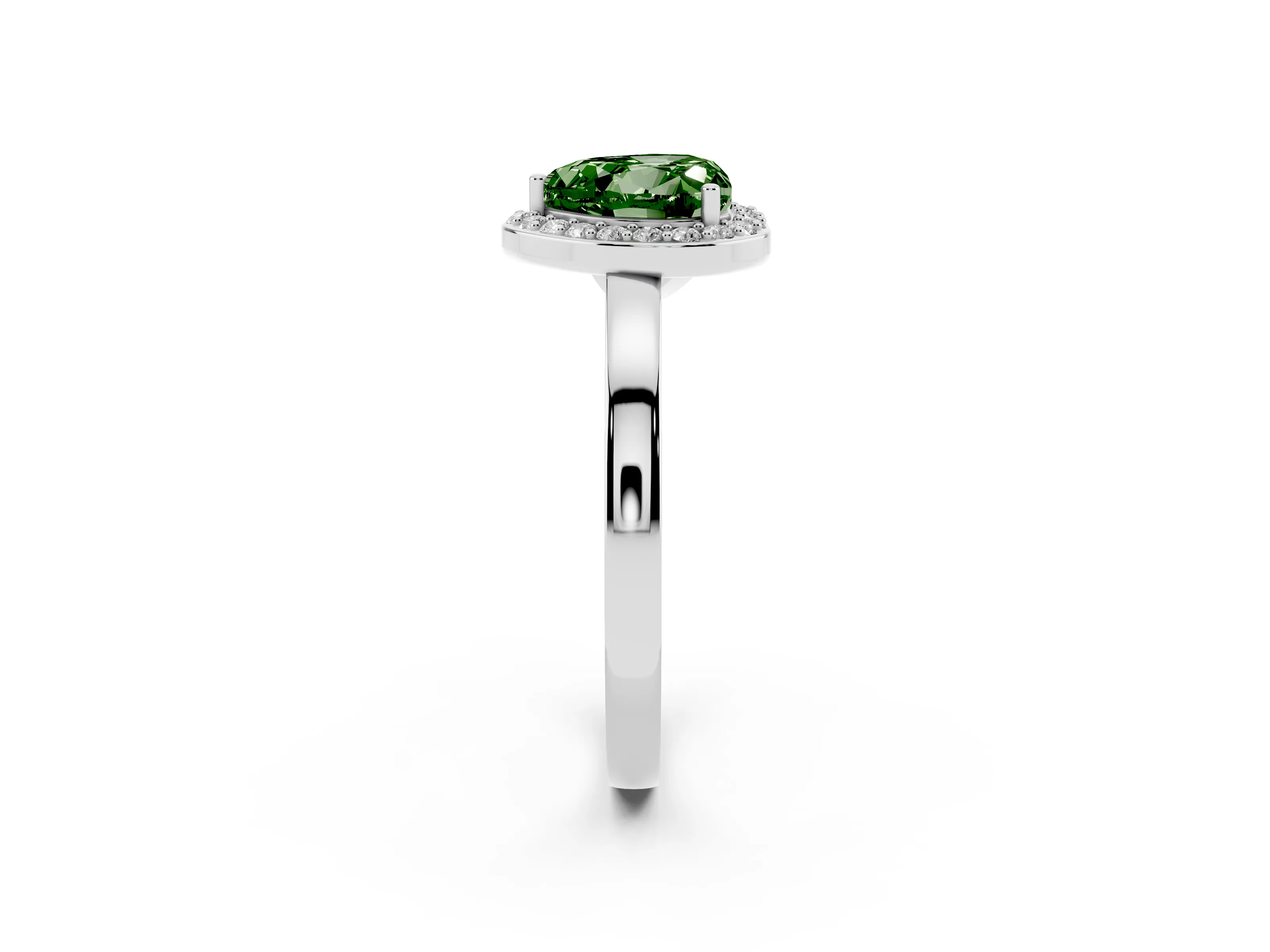 Fancy Green Heart Cut Diamond Halo Ring Set in Silver with Solitaire Band and Prong Setting