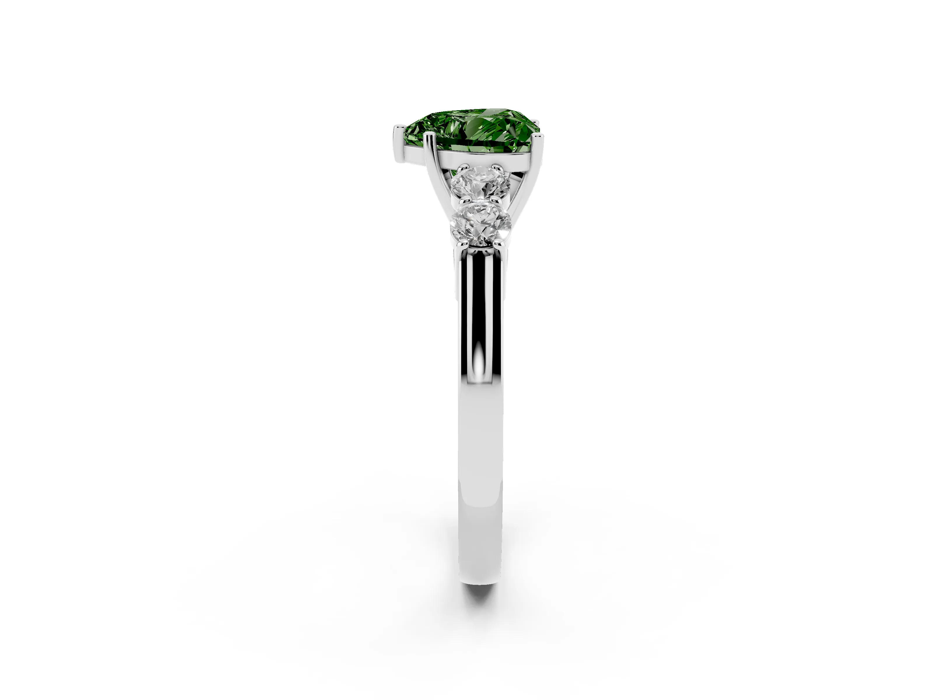 Fancy Green Heart Cut Diamond Five-Stone Prong Set Band Ring Set in Platinum with Polished Band