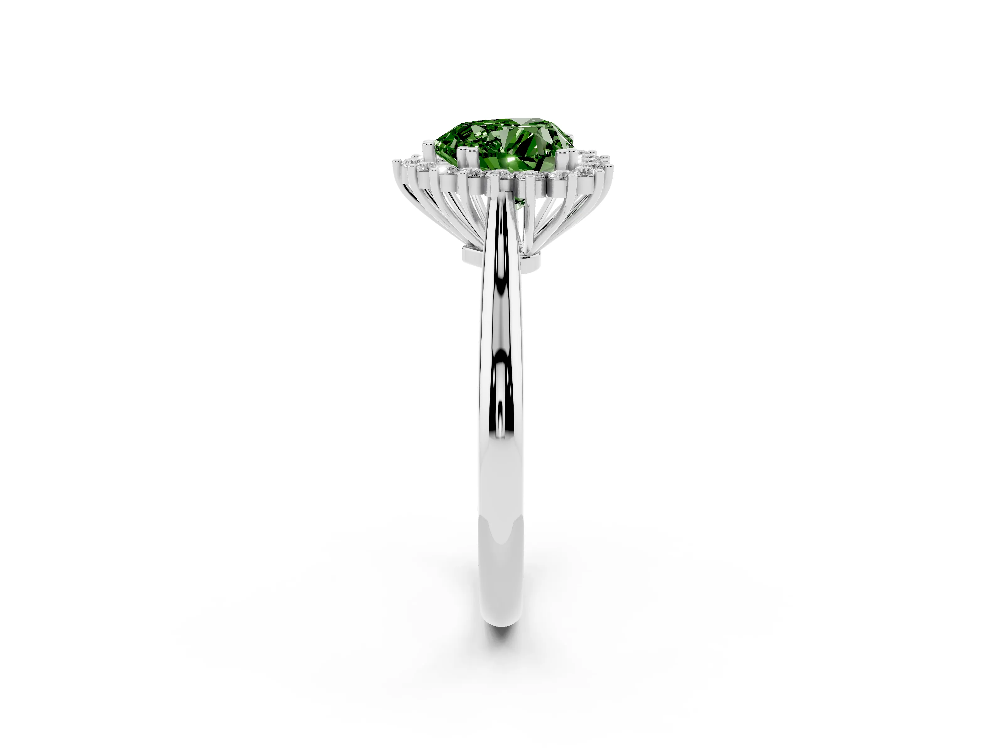 Fancy Green Heart Cut Diamond Halo Ring Set in Silver with Plain Solitaire Band and Prong Setting
