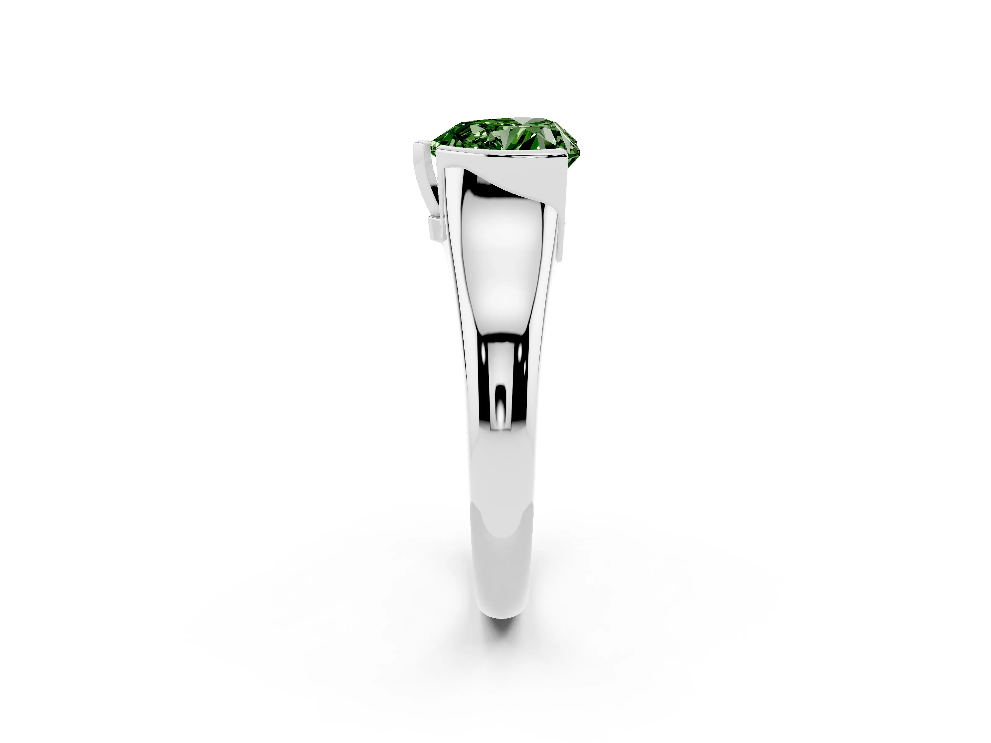 Fancy Green Heart Cut Diamond Solitaire Tension Set Ring Set in White gold with Split Shank Band