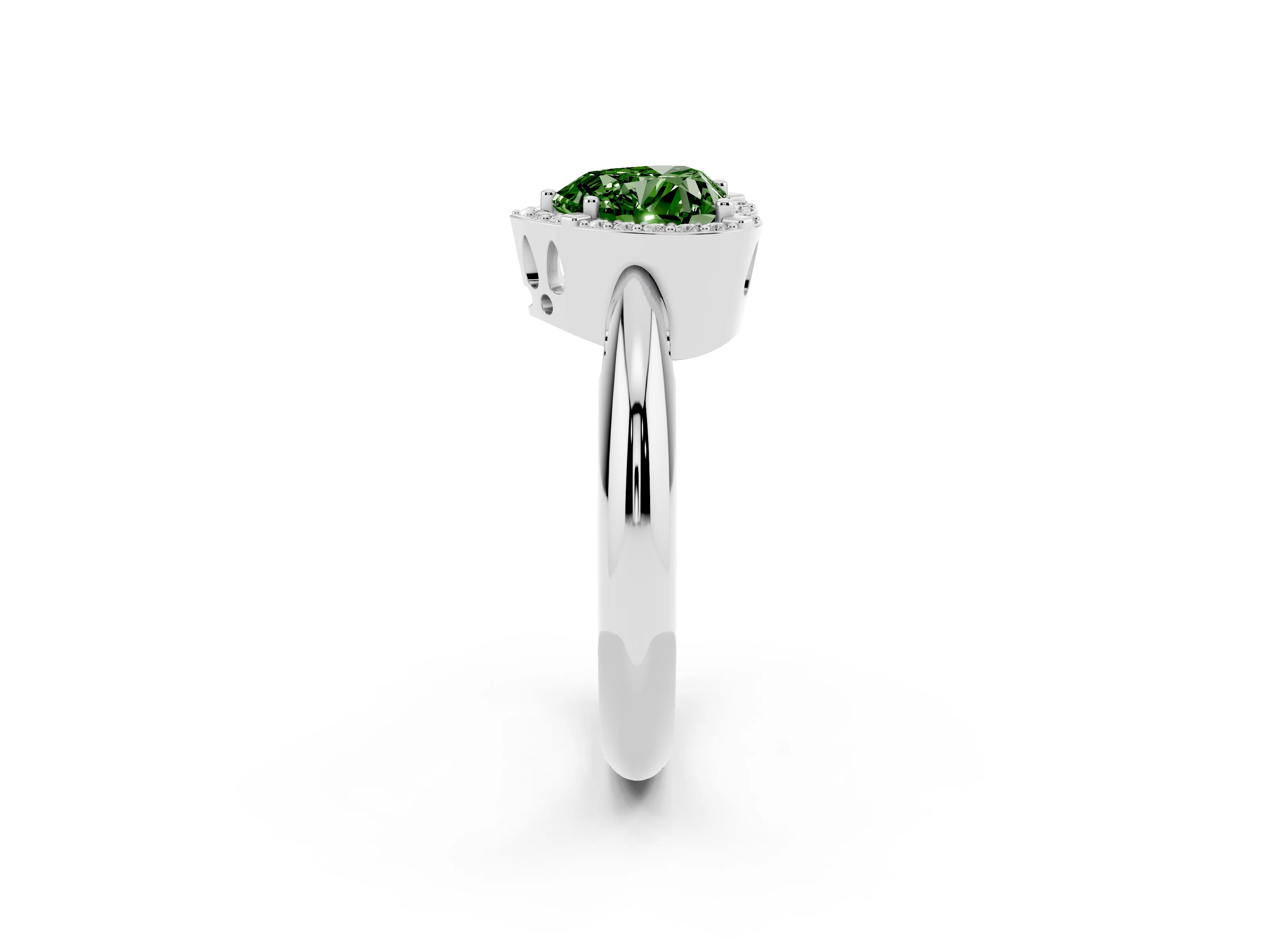 Fancy Green Heart Cut Diamond Halo Engagement Ring Set in Platinum with Plain Split Shank and Prong Setting