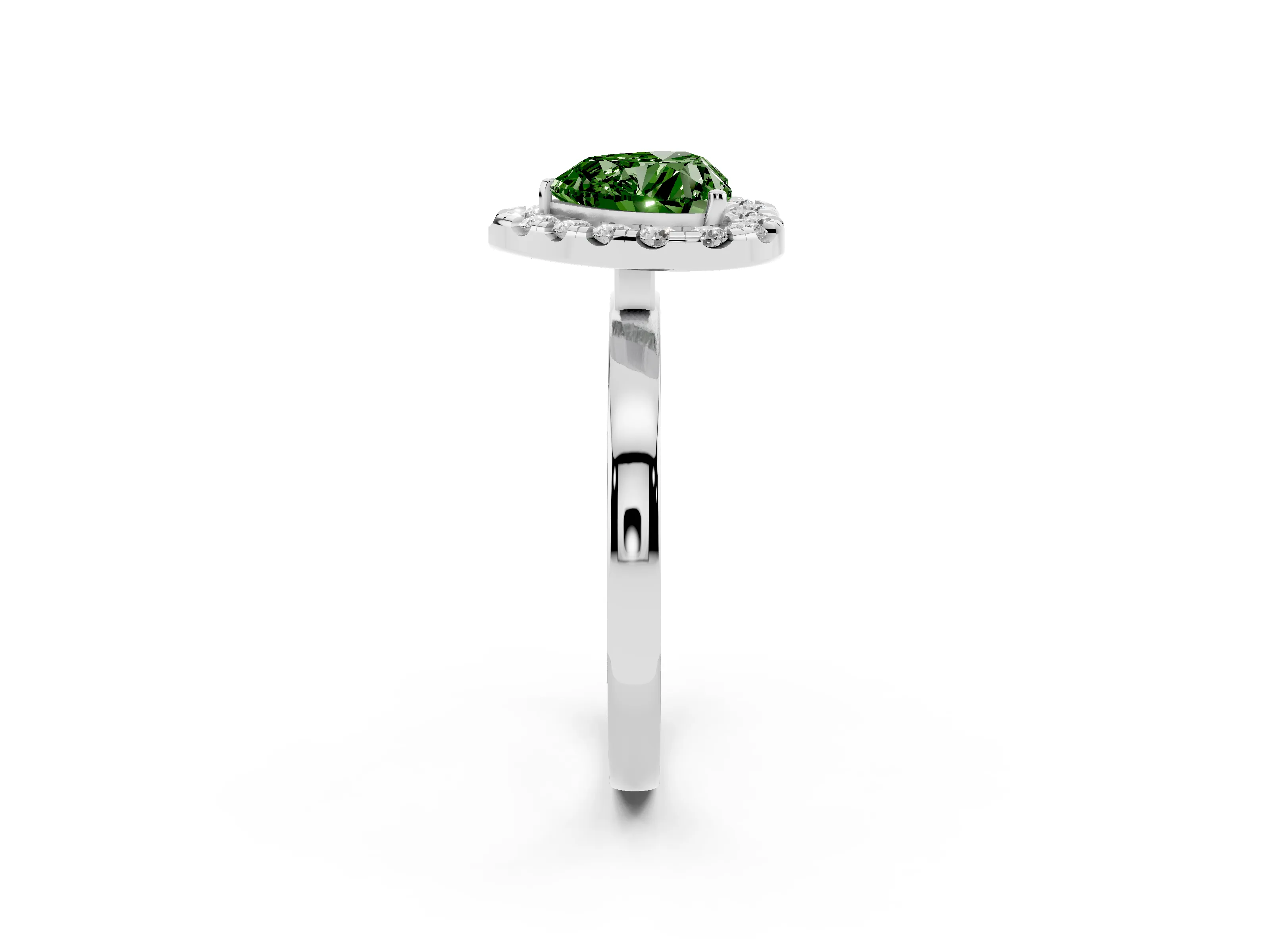 Fancy Green Heart Cut Diamond Halo Solitaire Ring Set in Silver with Pavé Band and Prong Setting