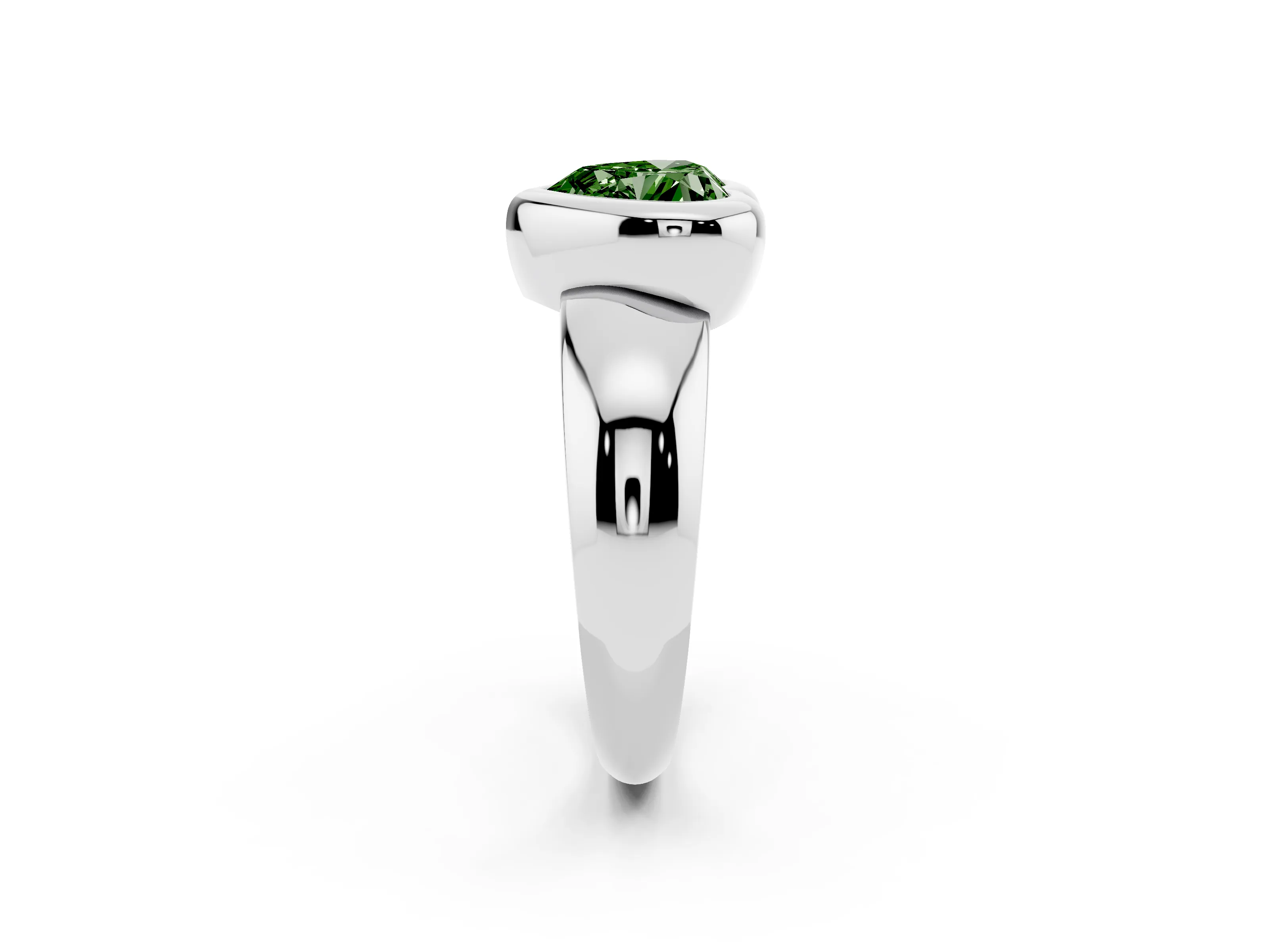 Fancy Green Bezel Set Heart Cut Diamond Solitaire Ring Set in White gold with Wide Band