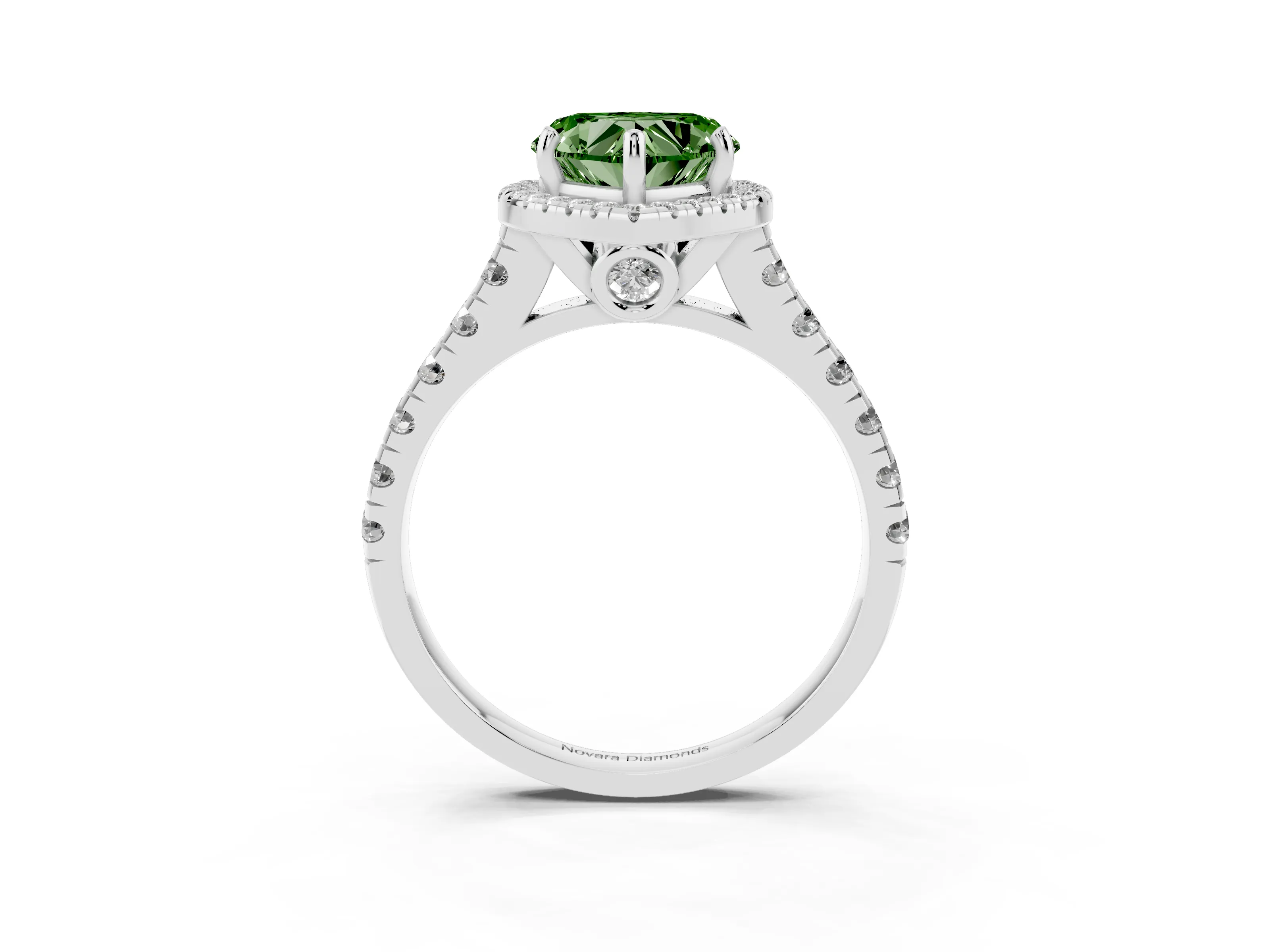 Fancy Green Heart Cut Diamond Halo Engagement Ring Set in Platinum with Pavé Band and Prong-Set Center