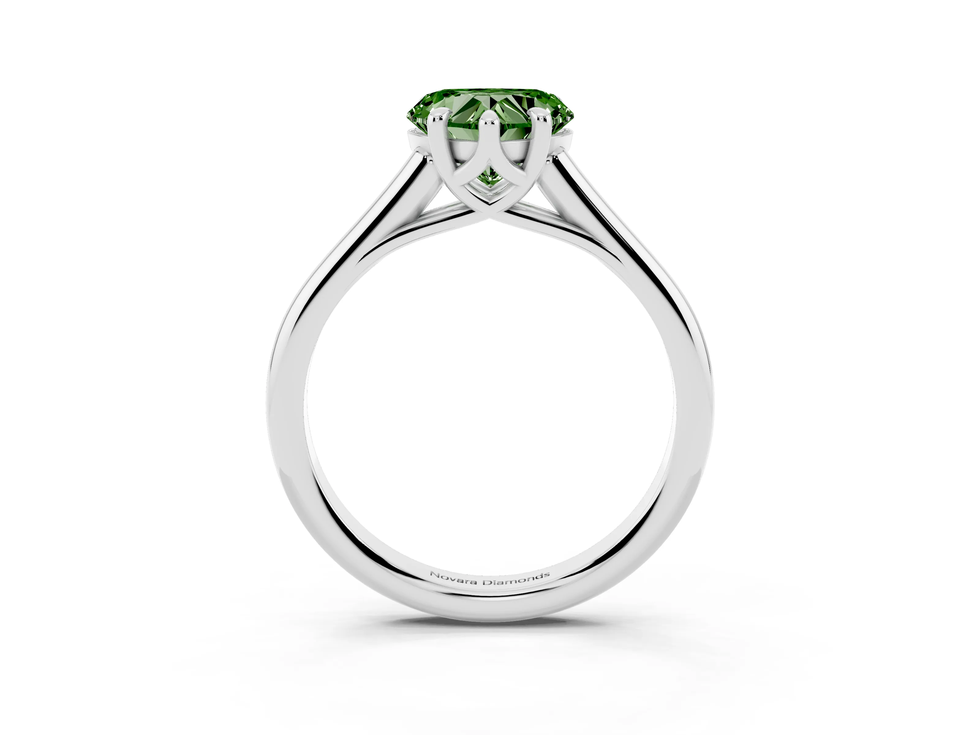 Fancy Green Heart Cut Diamond Solitaire Engagement Ring Set in Silver with Prong Setting and Plain Classic Band