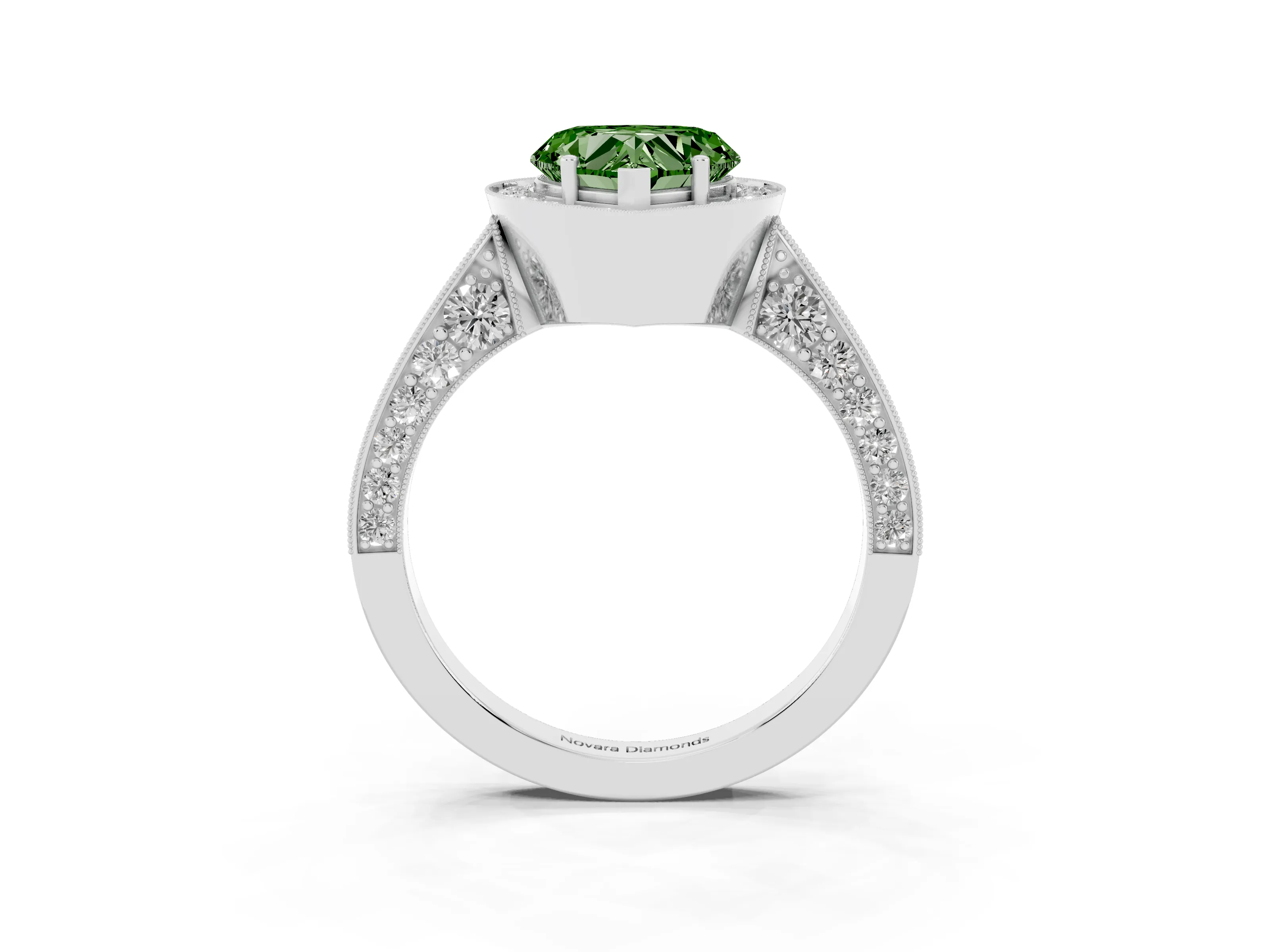 Fancy Green Heart Cut Diamond Halo Engagement Ring Set in Silver with Accent Split Shank Band