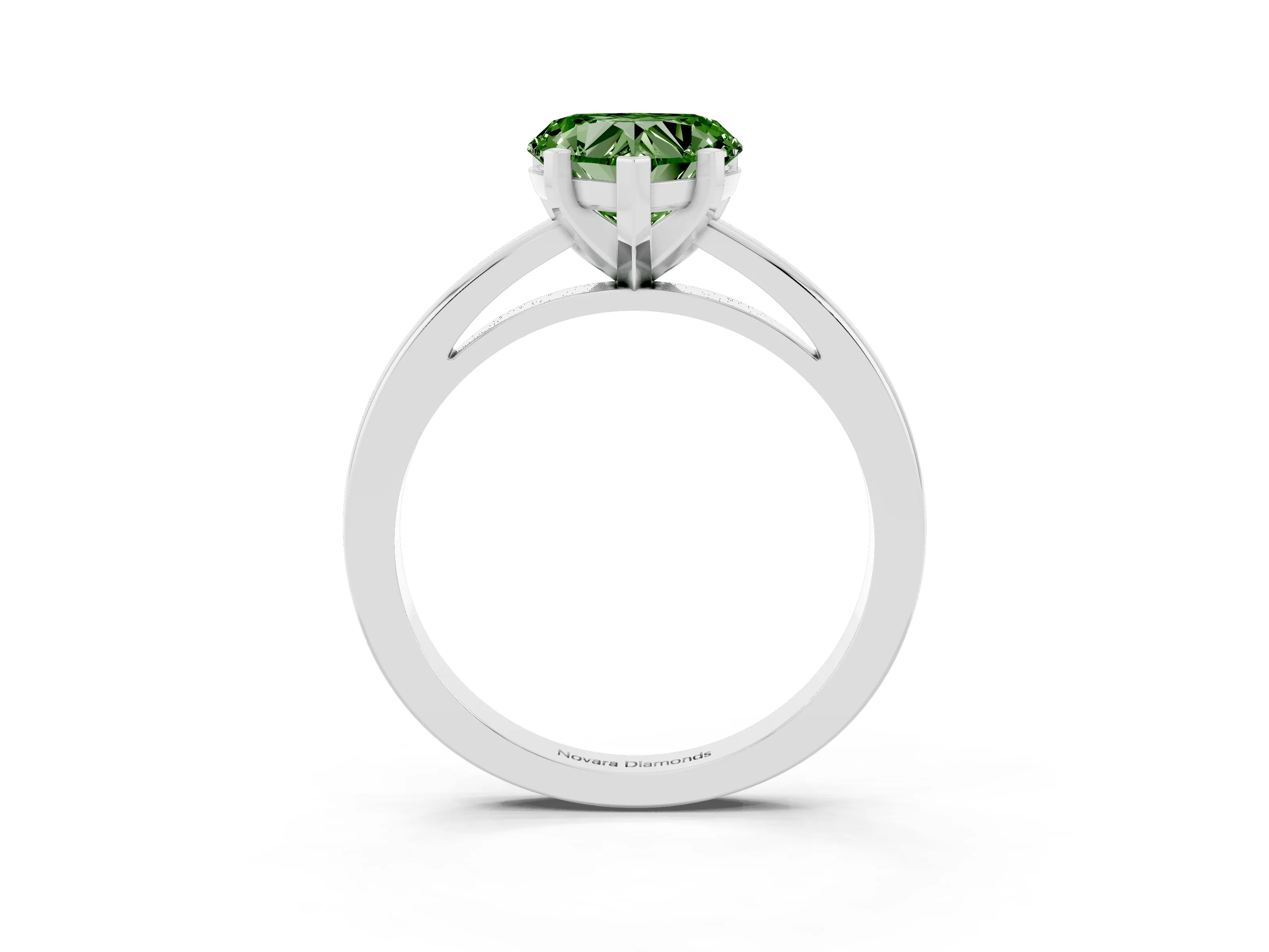 Fancy Green Heart Cut Diamond Solitaire Engagement Ring Set in White gold with Prong Setting on a Classic Band