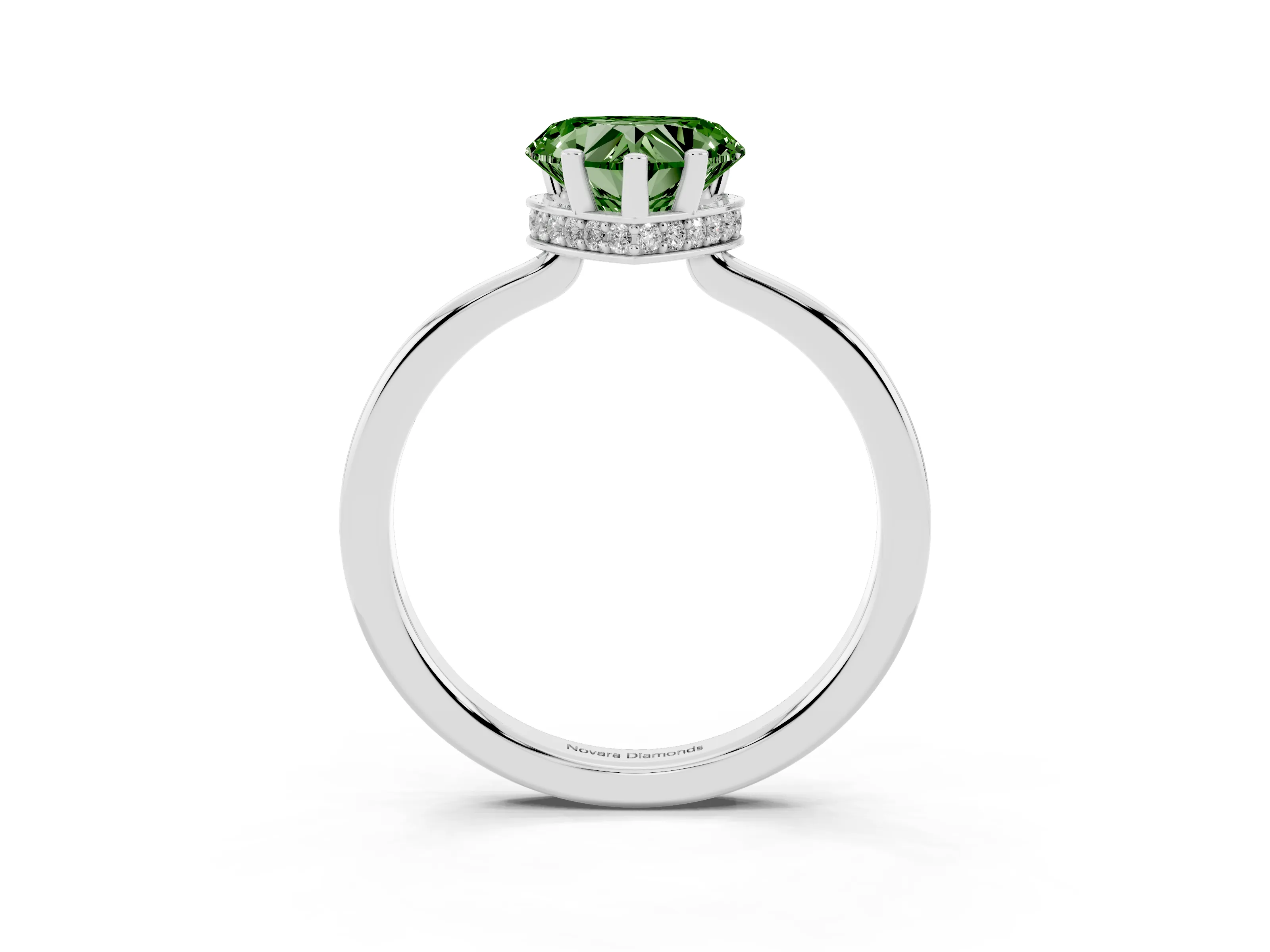 Fancy Green Heart Cut Diamond Solitaire Engagement Ring Set in White gold with Prong Setting on a Plain Band