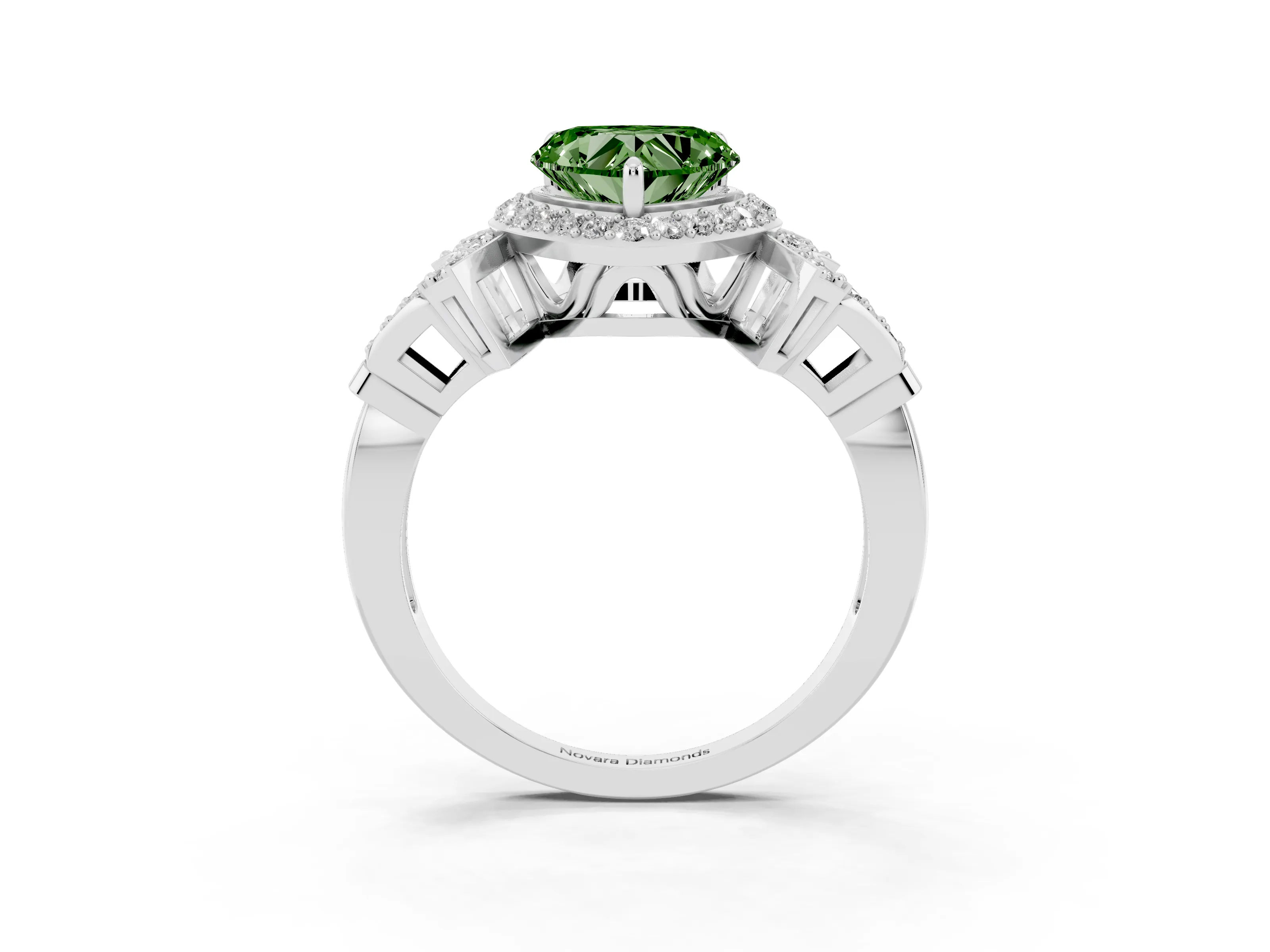 Fancy Green Heart Cut Diamond Halo Engagement Ring Set in Silver with Accent Stone Split Shank