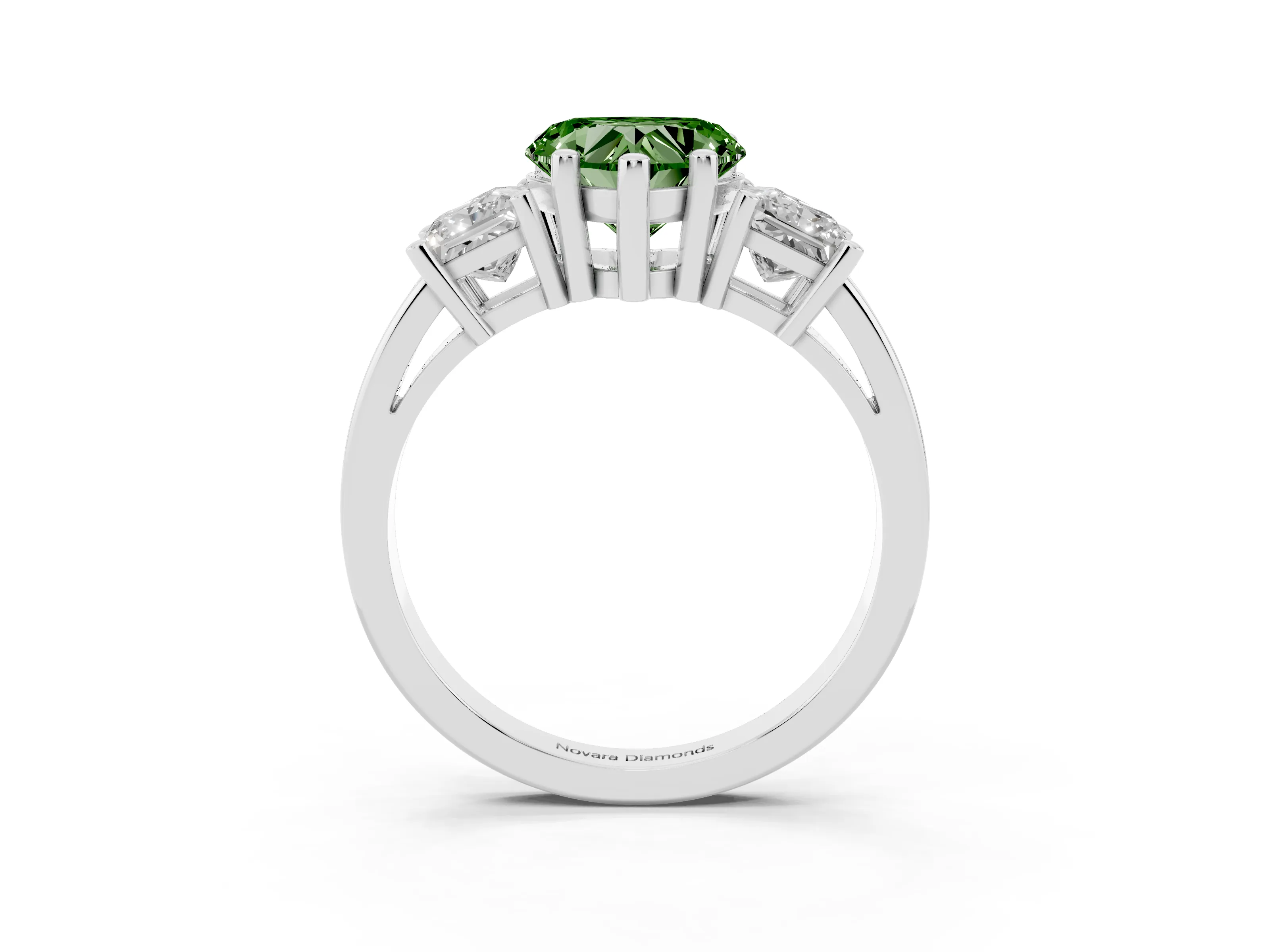Fancy Green Three-Stone Heart Cut Diamond Solitaire Ring Set in Platinum with Prong Setting
