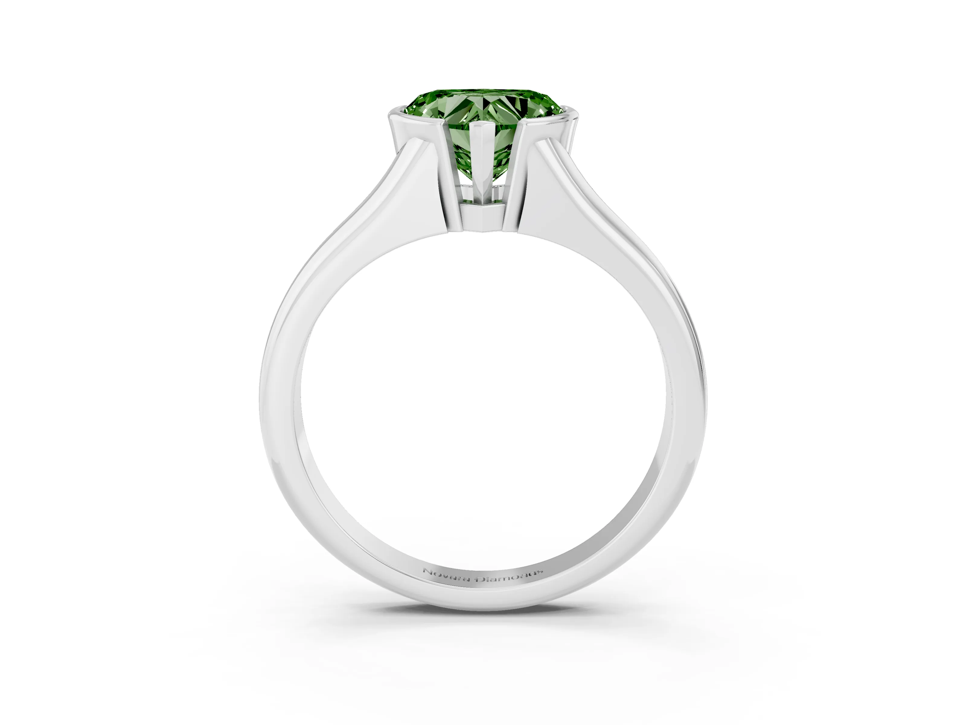 Fancy Green Heart Cut Diamond Solitaire Tension Set Ring Set in White gold with Split Shank Band