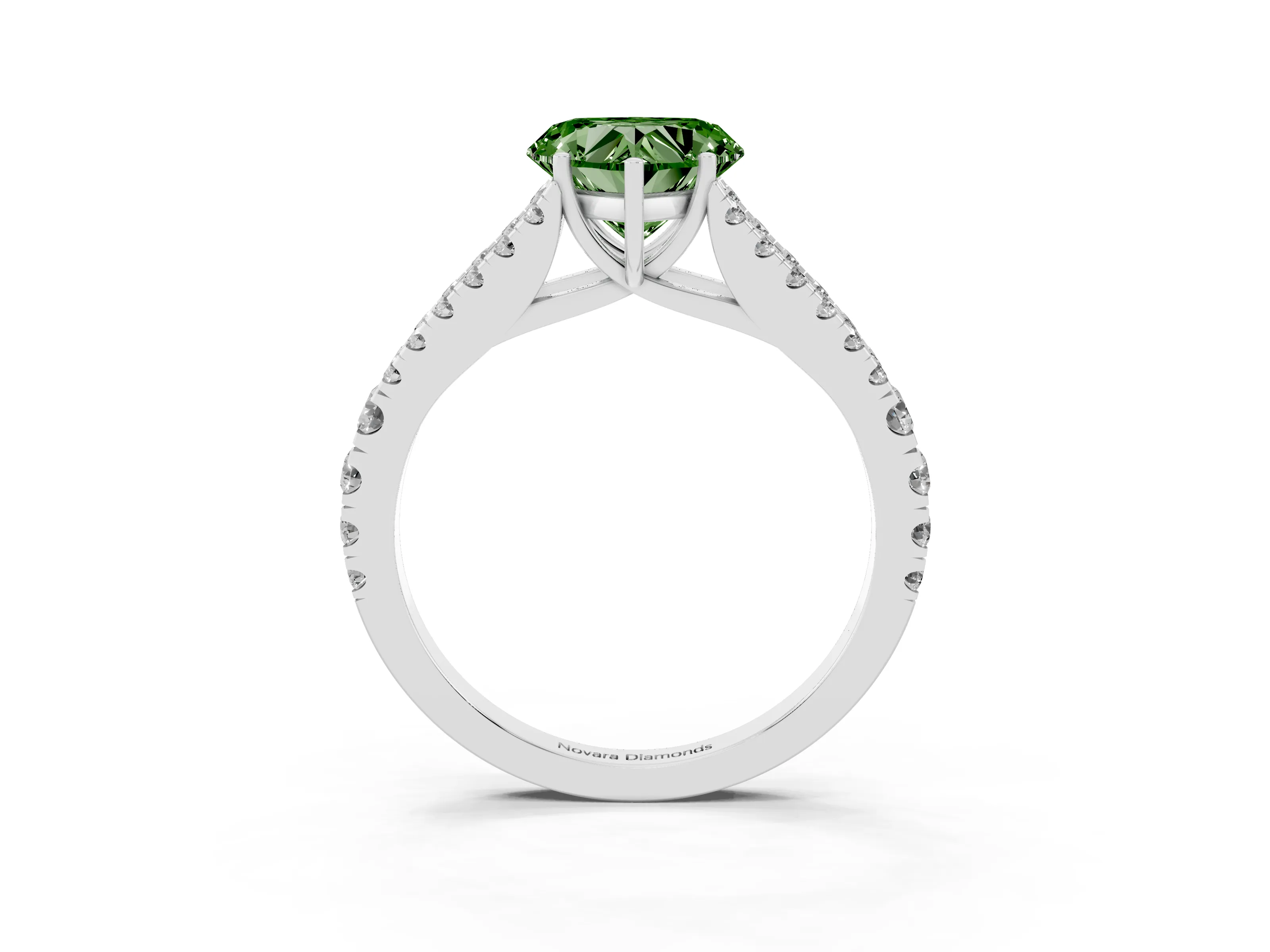Fancy Green Heart Cut Diamond Split Shank Pavé Engagement Ring Set in Platinum with Prong-Held Center Stone