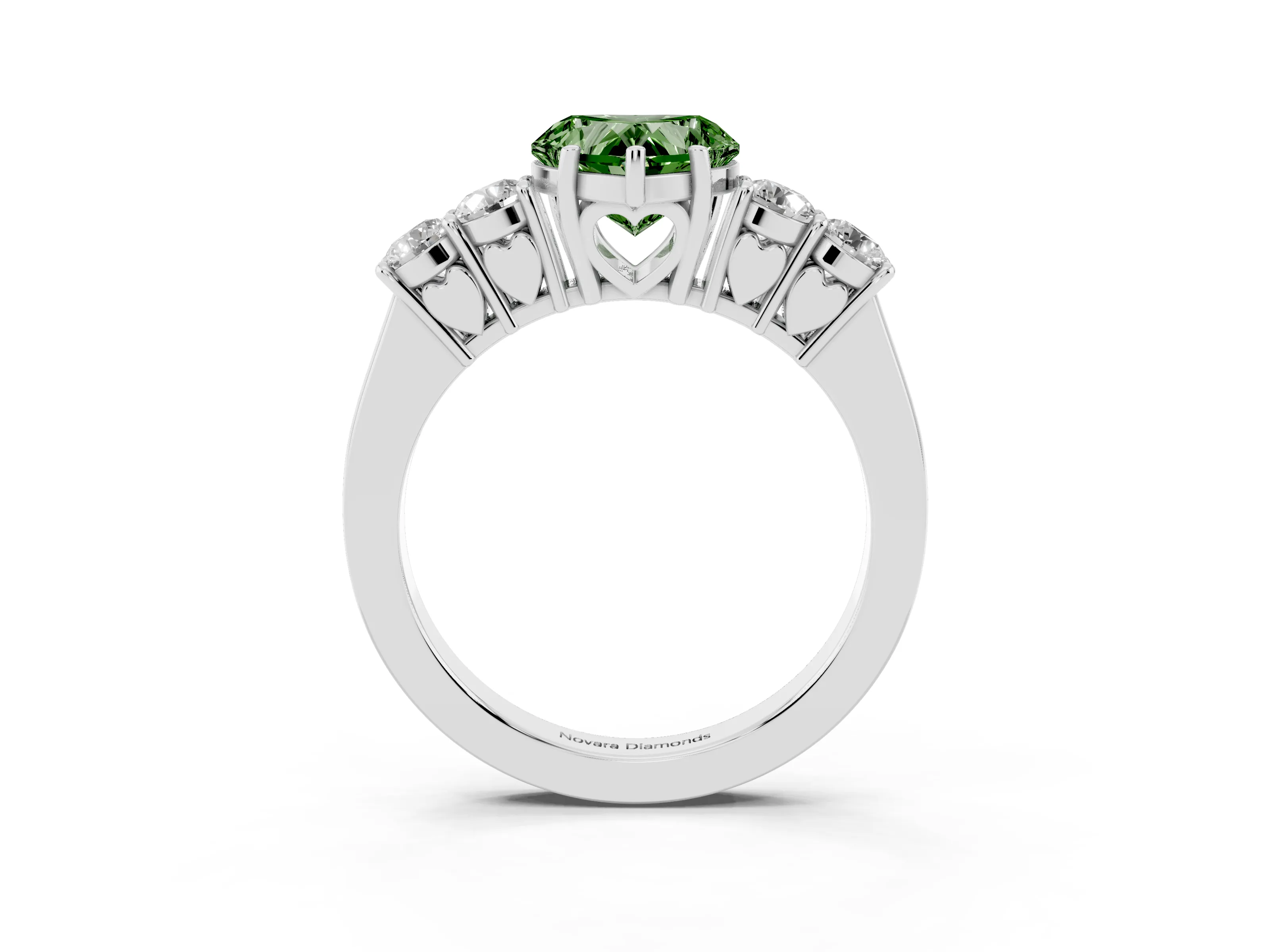 Fancy Green Heart Cut Diamond Five-Stone Prong Set Band Ring Set in Platinum with Polished Band