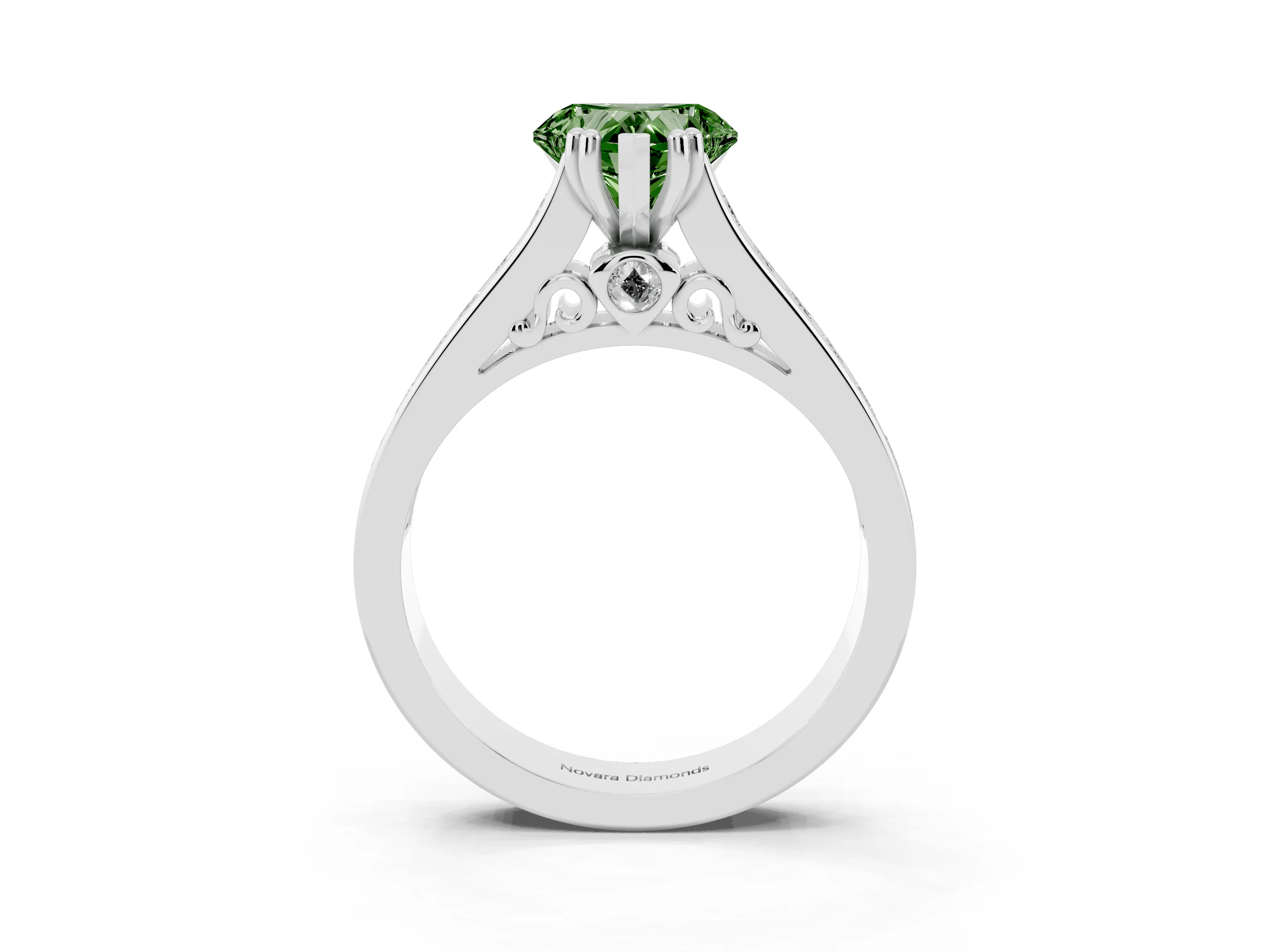 Fancy Green Heart Cut Diamond Channel Set Solitaire Engagement Ring Set in Platinum with Prong Setting