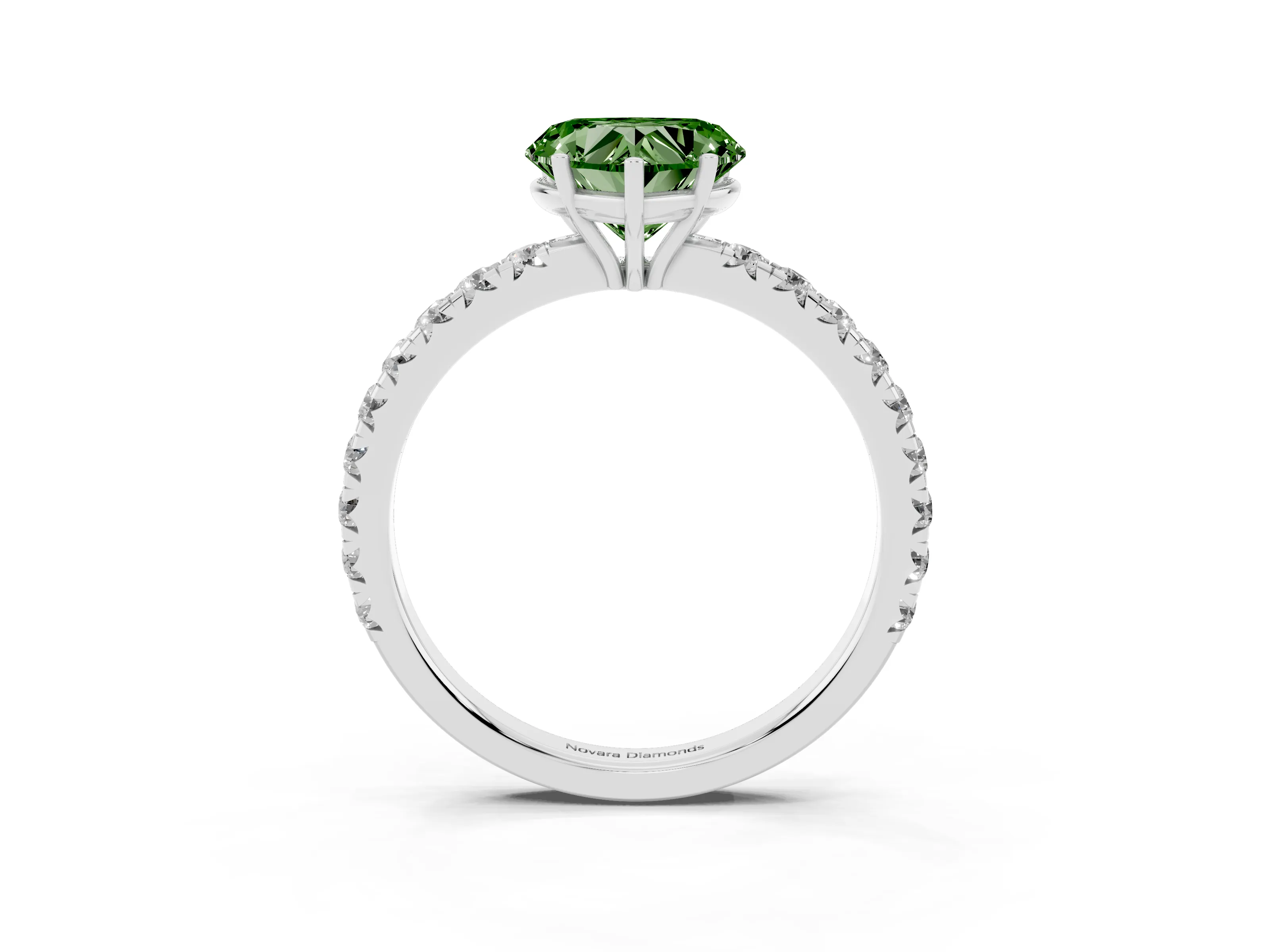 Fancy Green Heart Cut Diamond Pavé Solitaire Engagement Ring Set in White gold with Prong Setting