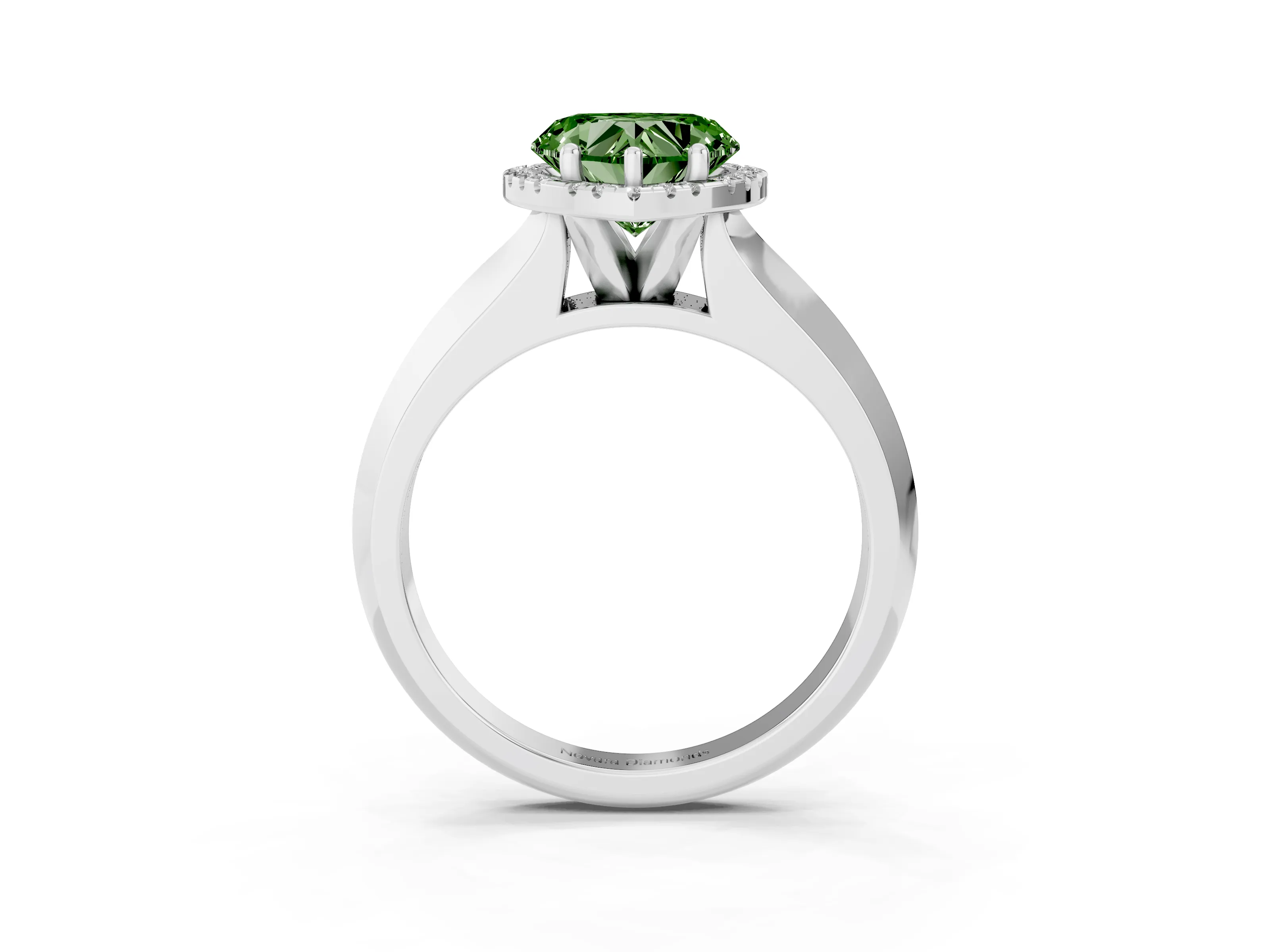 Fancy Green Heart Cut Diamond Halo Ring Set in Platinum with Cathedral Band and Prong Setting