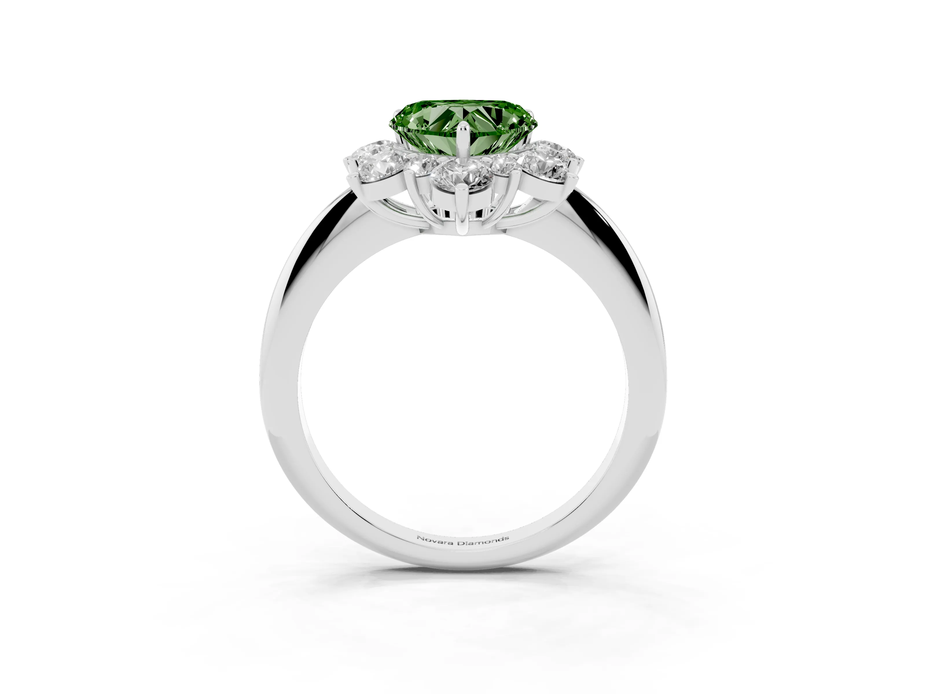 Fancy Green Heart Cut Diamond Cluster Halo Ring Set in White gold with Solitaire Band and Prong Setting
