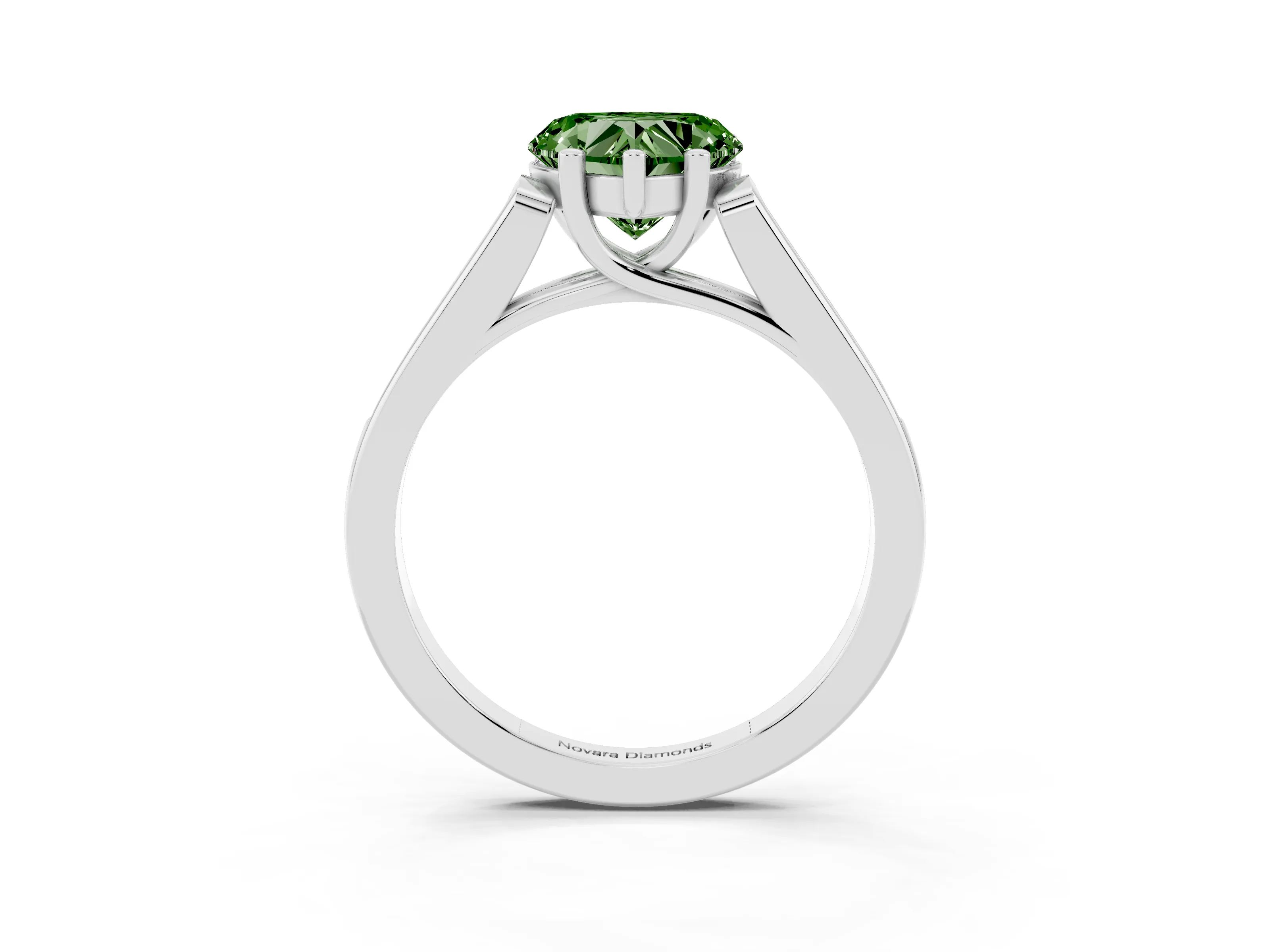 Fancy Green Heart Cut Diamond Solitaire Cathedral Engagement Ring Set in White gold with Channel-Set Band and Prong Setting