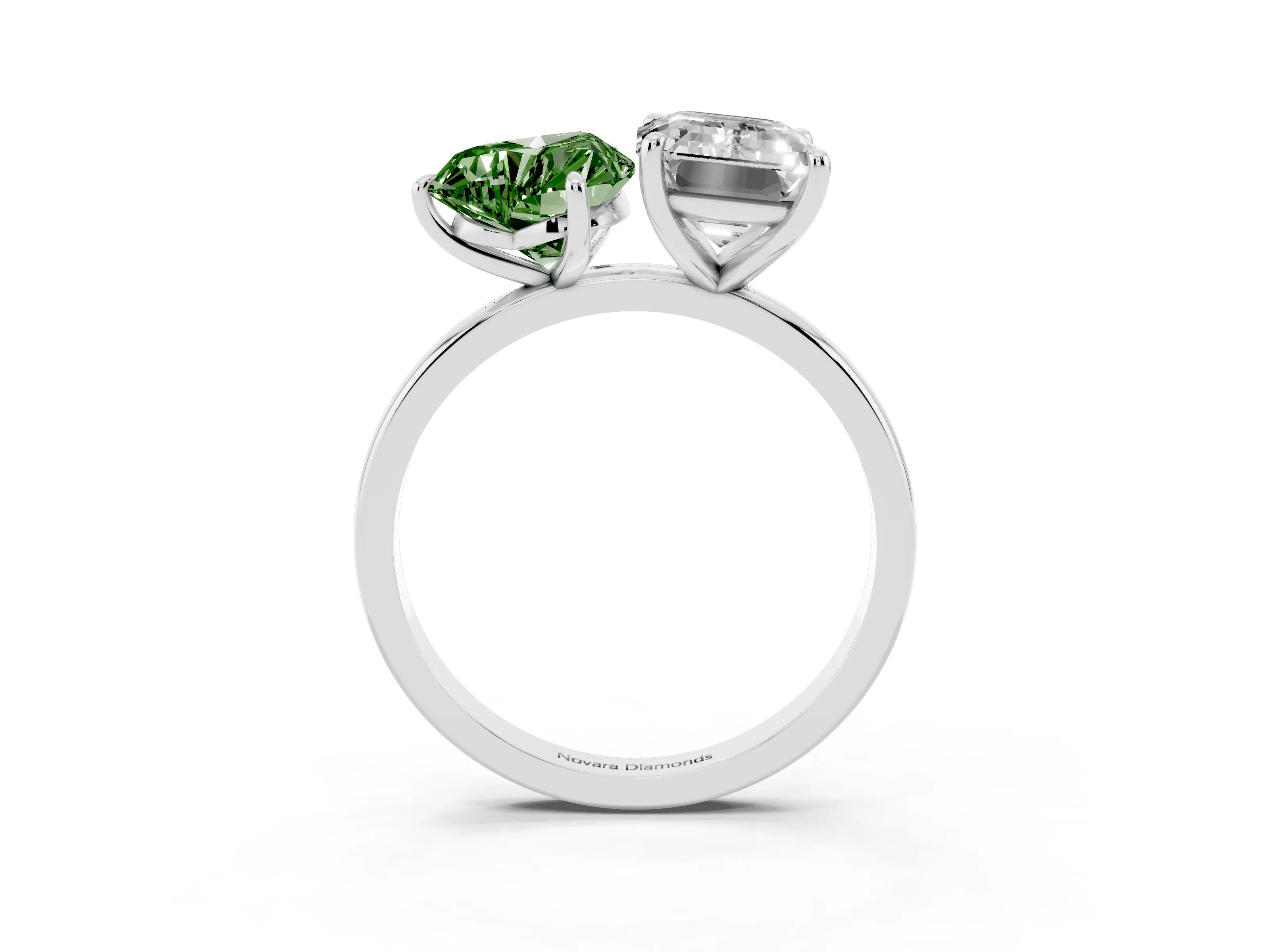 Fancy Green Heart Cut and Emerald Cut Toi Moi Ring Set in White gold with Prong Setting