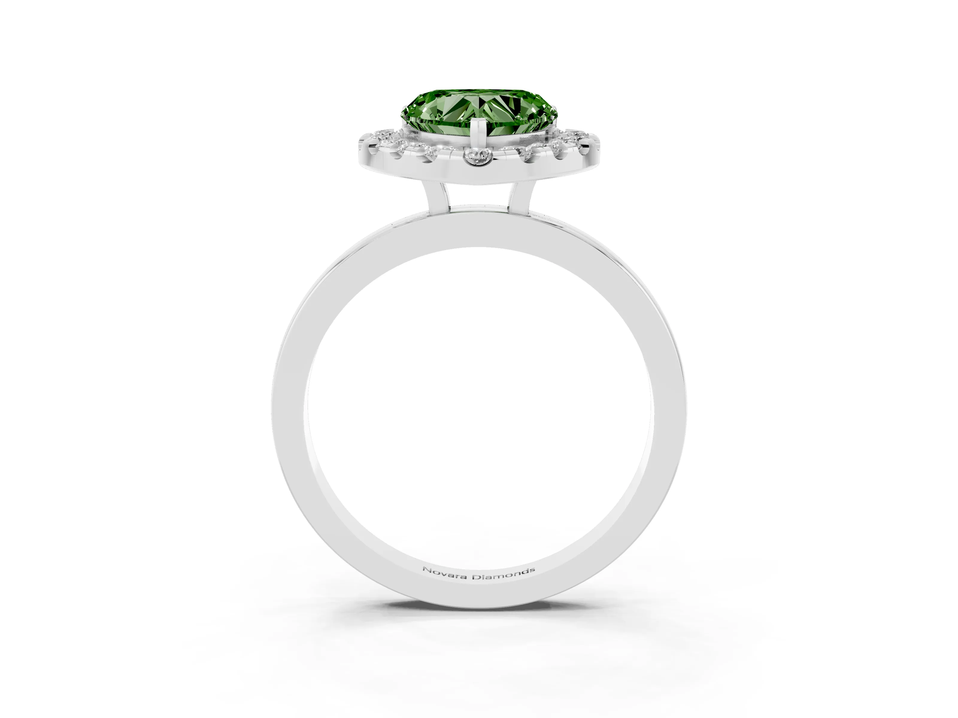 Fancy Green Heart Cut Diamond Halo Solitaire Ring Set in Silver with Pavé Band and Prong Setting