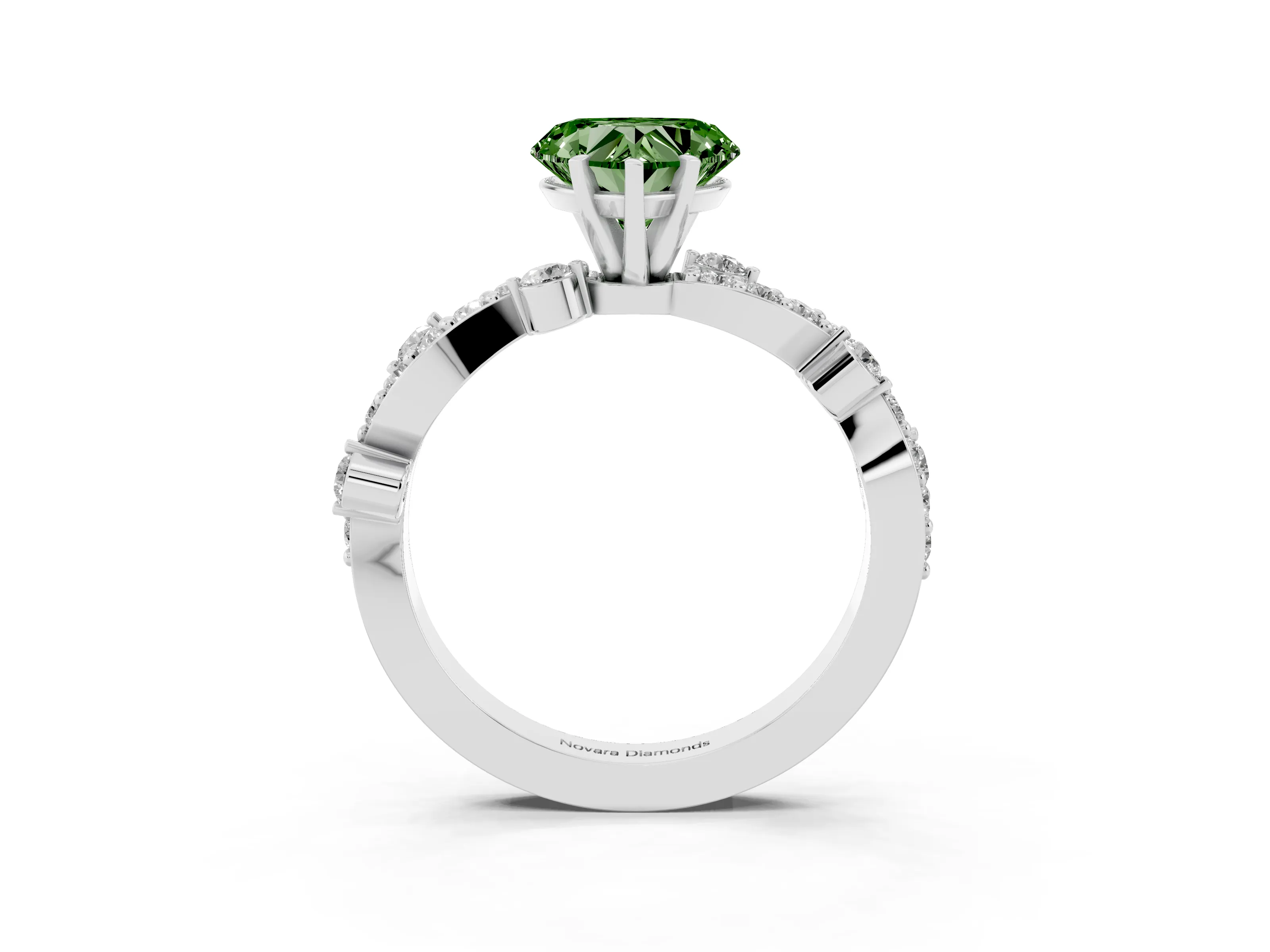 Fancy Green Heart Cut Diamond Solitaire Twisted Band Set in Platinum with Pavé Setting