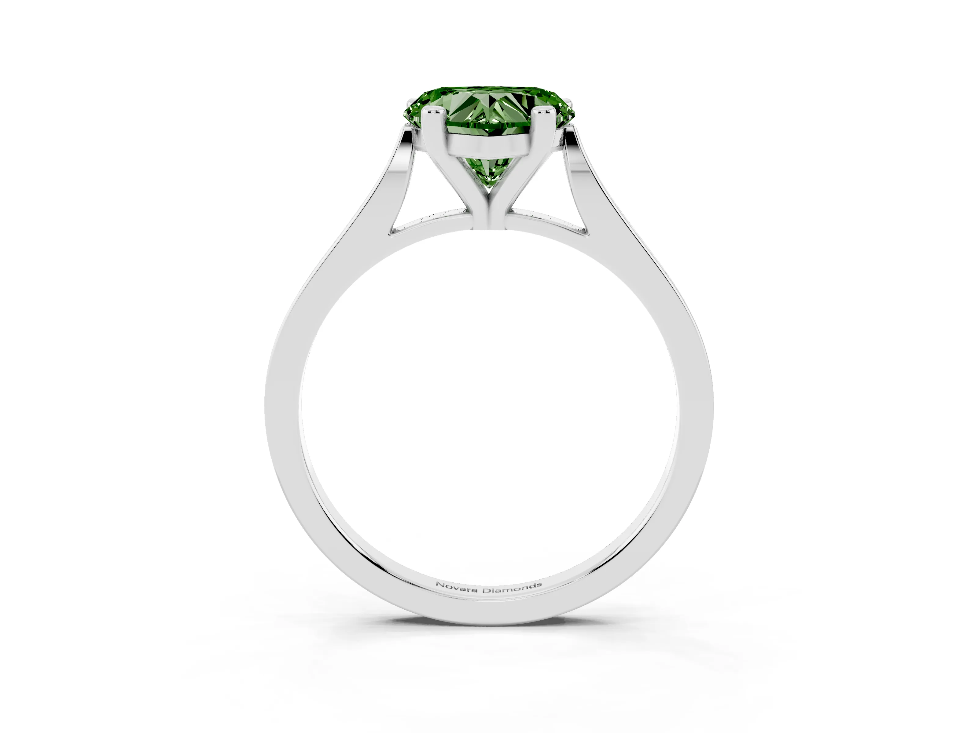 Fancy Green Heart Cut Diamond Solitaire Ring Set in Platinum with Prong Setting and Tapered Band