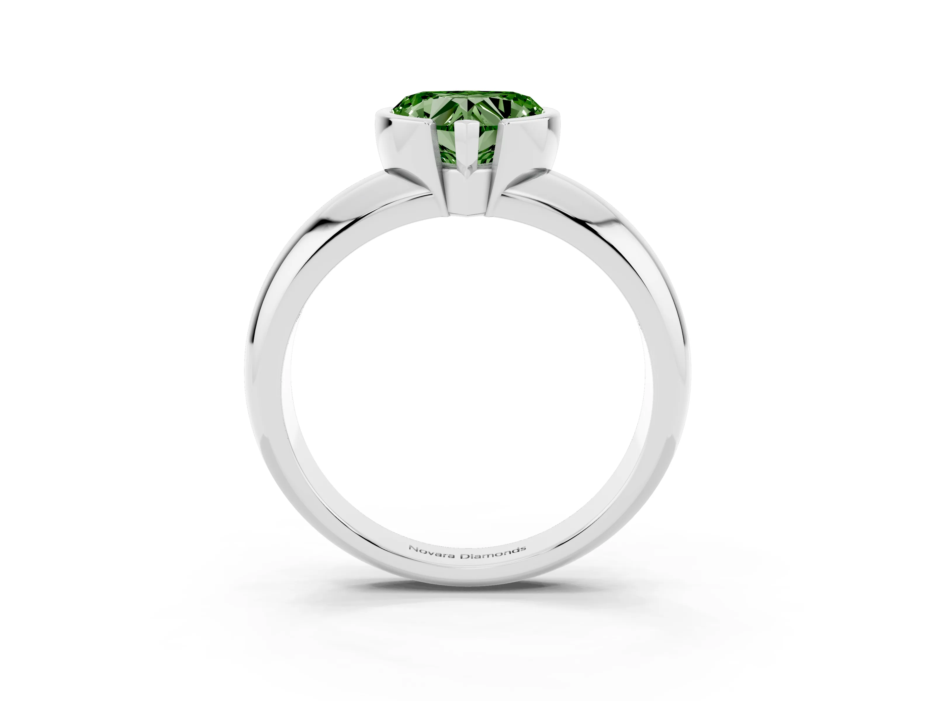 Fancy Green Heart Cut Diamond Solitaire Tension Set Ring Set in White gold with Wide Band